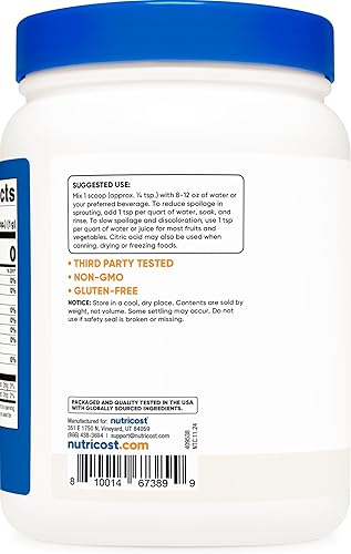 Miniatura 4 de Nutricost Polvo de ácido cítrico (2 libras) - Sin OMG, sin gluten