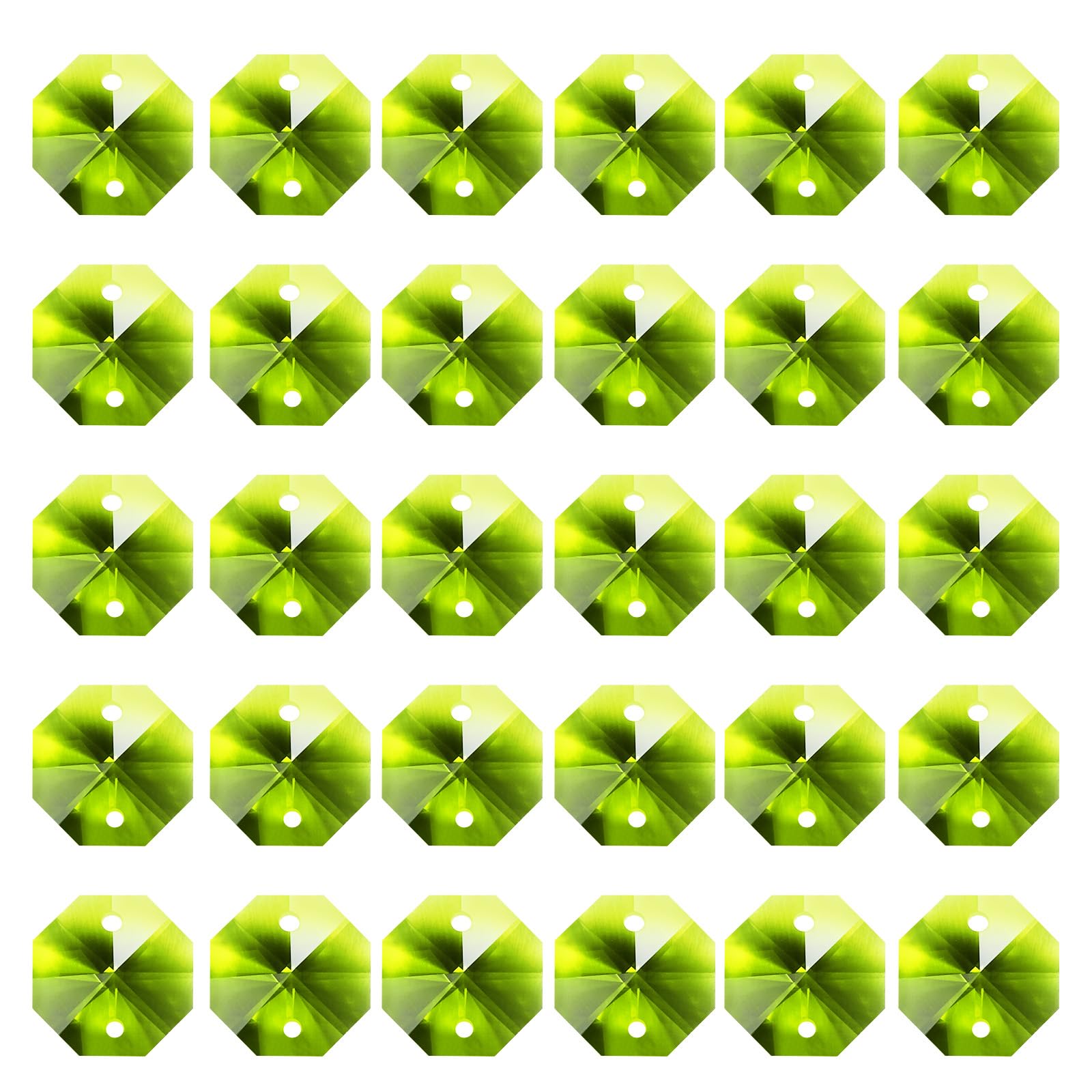 PATIKIL K9 Crystal Octagon Beads 2 Holes Pendants, 60 Pack 14mm Chandelier Prisms Parts Ornaments Hanging Beads for DIY Arts Crafts Decoration, Olive Green