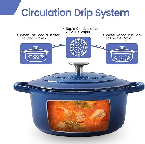 Miniatura 2 de Horno holandés de hierro fundido con doble mango esmaltado cubierto, 2.8 cuartos de galón, índigo