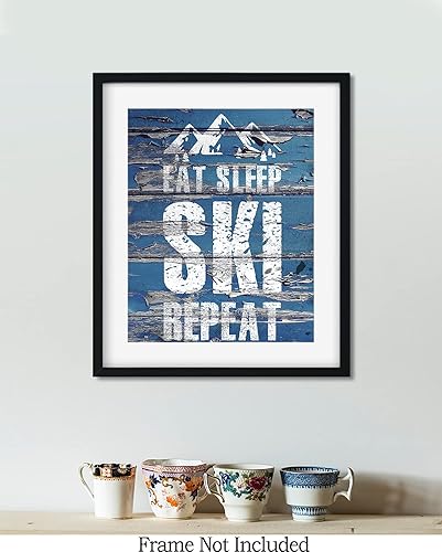 Miniatura 7 de Eat Sleep Ski Repeat - Decoración de pared motivacional de esquí con un fondo azul - ilustraciones sin marco impresas en papel fotográfico