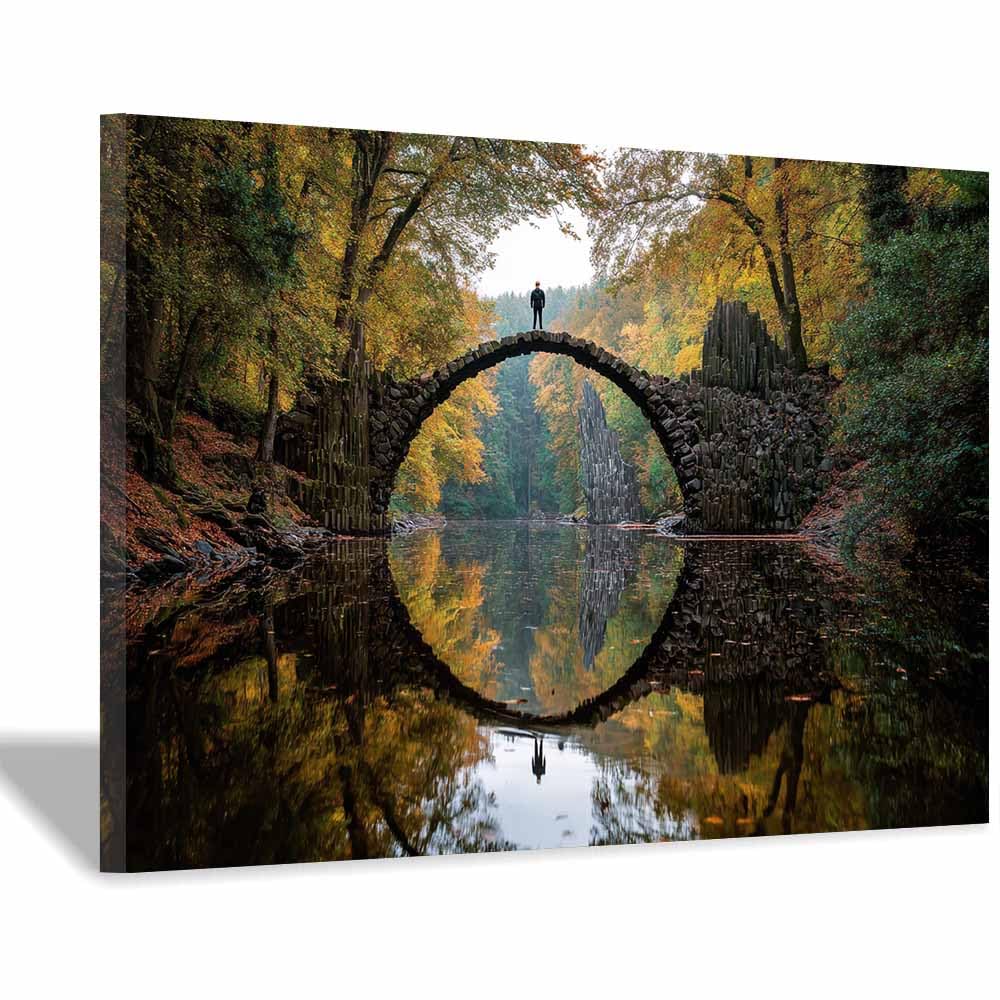 Huyeei Multicolored Canvas Print Wall Art Bridge Reflections Modern Nature Landscape Poster, For Living Room, Bedroom,Corridor Office Room Decoretc.(Multicolored)-70X100cm Framed