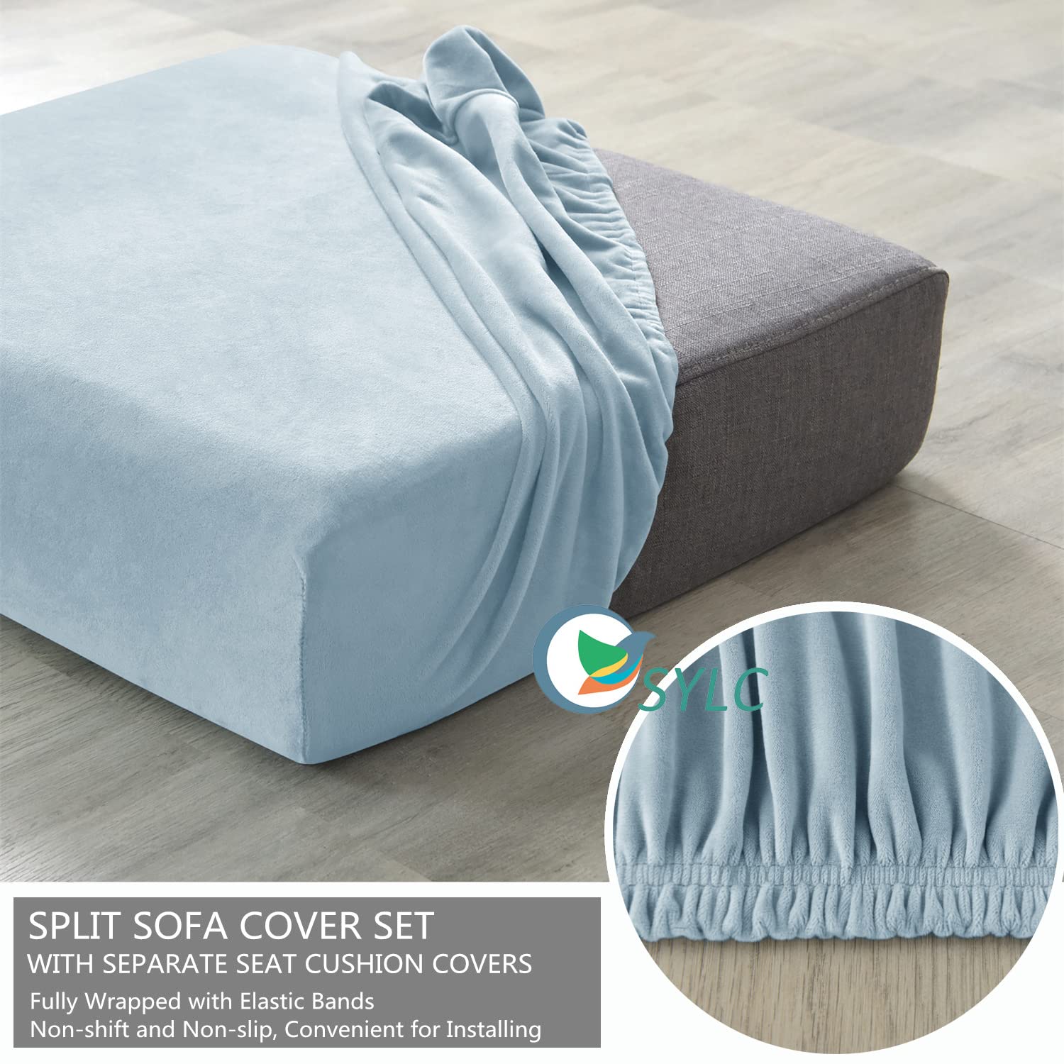 Set di 3 fodere per divano a 2 posti in velluto elasticizzato con 2 federe per cuscini separate, protezione per mobili per un facile rinnovamento della casa, colore: azzurro