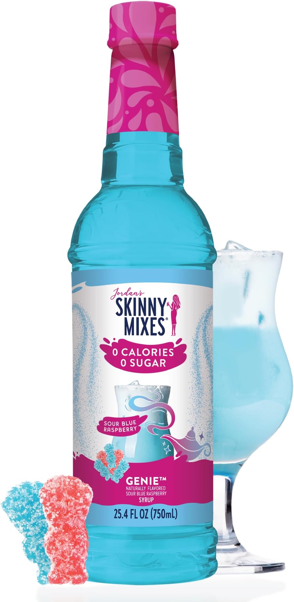 Jordan's Skinny Mixes Sugar Free Syrup, Sour Blue Raspberry, Fruit Flavored Water Enhancer, Drink Mix Iced Tea, Lemonade, Drinks, Low Calorie Water Flavoring, Dairy & Gluten Free, Kosher, 25.4 Fl Oz
