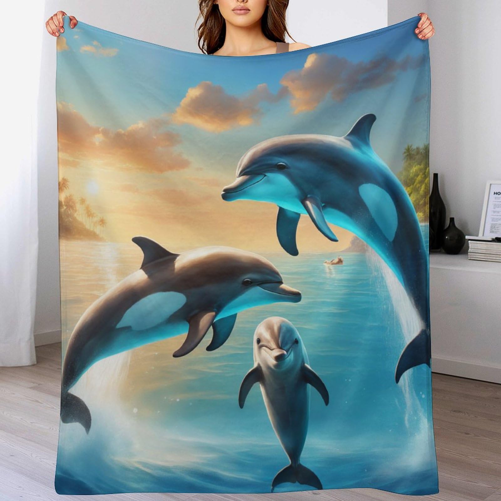 Couverture dauphin anti-froid en flanelle épaisse 150x200cm pour canapé et lit