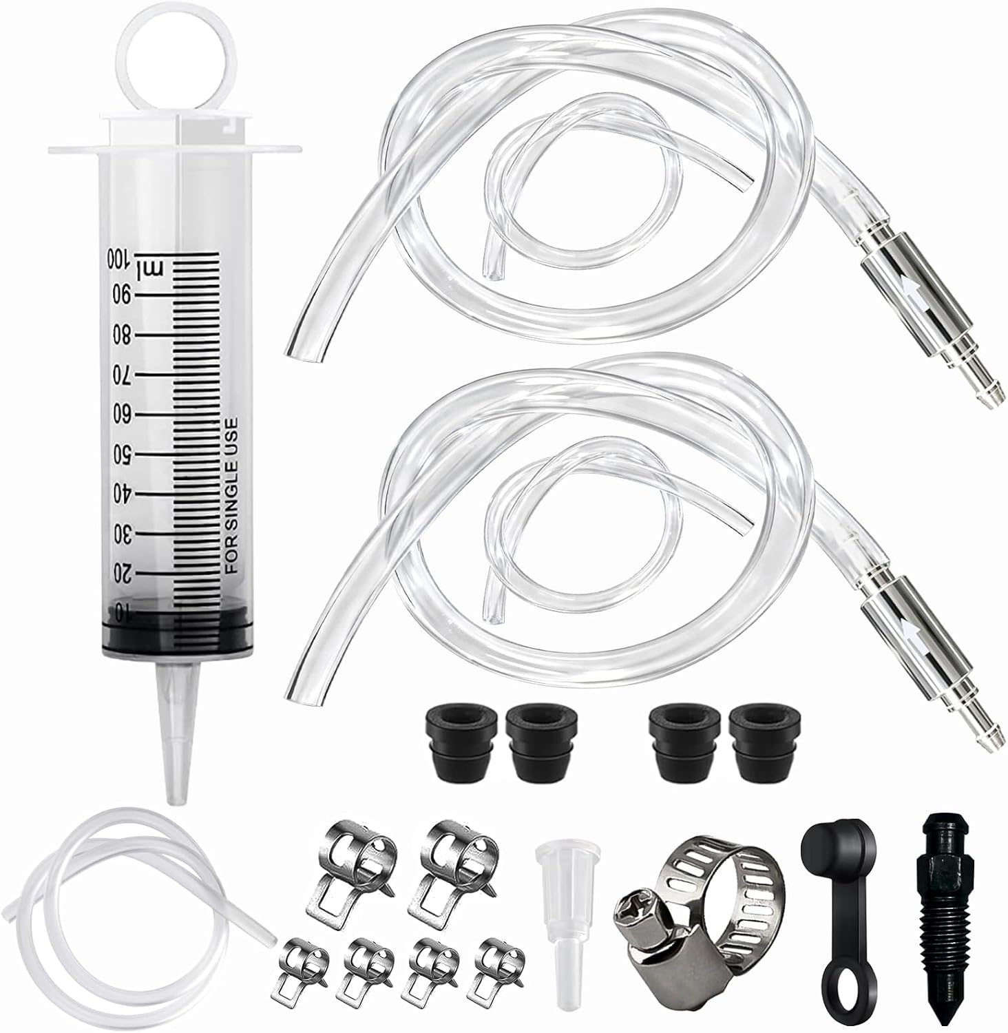 2 Pack Brake Bleeder Hose - Hydraulic Disc Clutch Bleeding Kit - With 100ML Syringe, 19.68-inch Hose, One Way Brake Bleeder Valve - for Motorcycle Scooters Quads Brake System Repair Maintenance