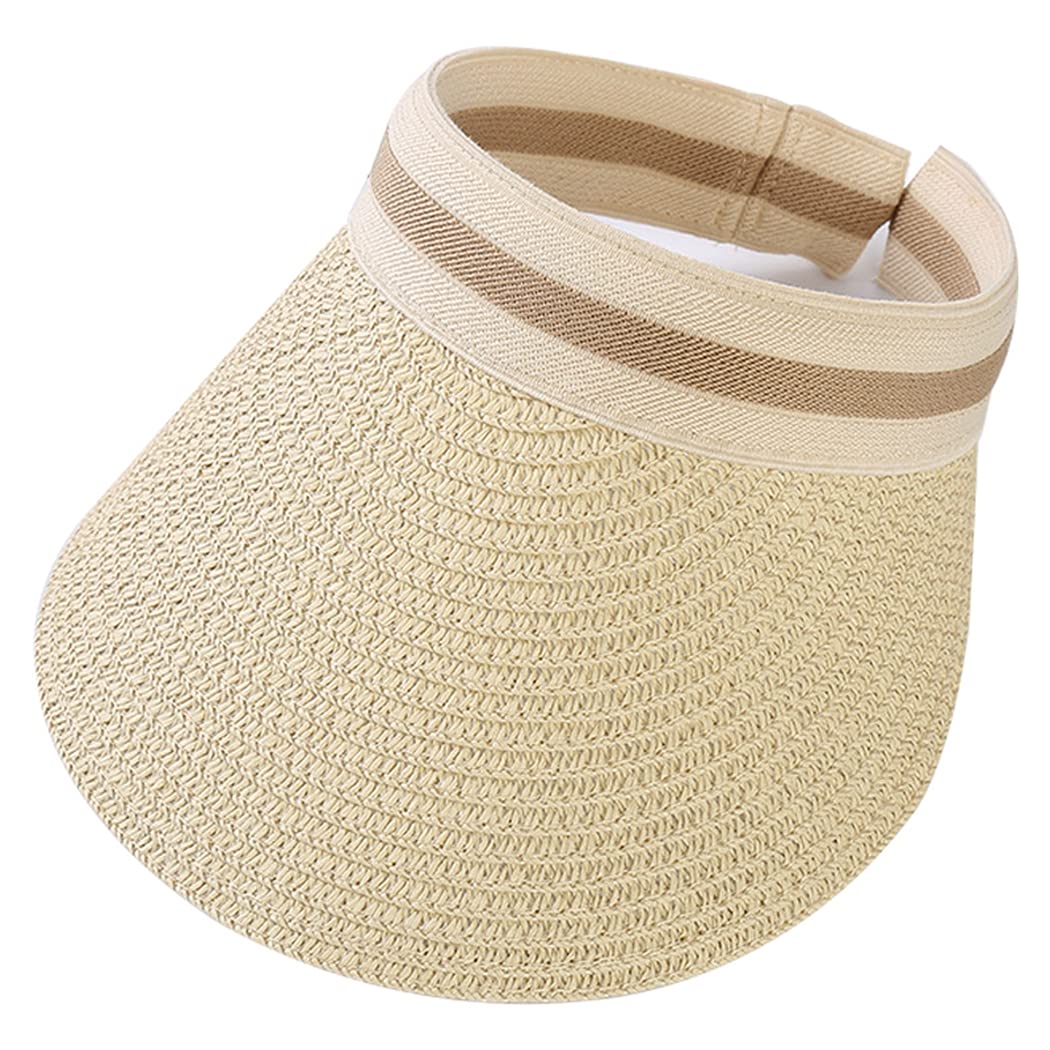 Dorakitten Straw Visor Hat Foldable Packable Fashion Wide Brim Sun Protection Cap Beach Summer Hat for Women Straw