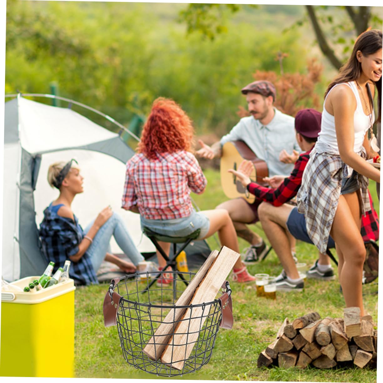 Gran Capacidad 2 Cestas de Hierro para Leña con Asa Plegable y Diseño Resistente Negro Organizador para Chimenea y Camping