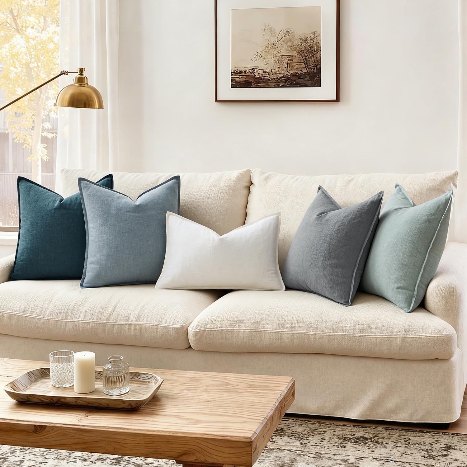 ANRODUO Pack of 2 Decorative Linen Pillow Covers Dark Blue Euro Sham Neutral Farmhouse Boho Soild Cushion Case Soft Accent Pillowcase for Couch Sofa Bedroom Living Room Home Decor 24 x 24 Inch - Image 5