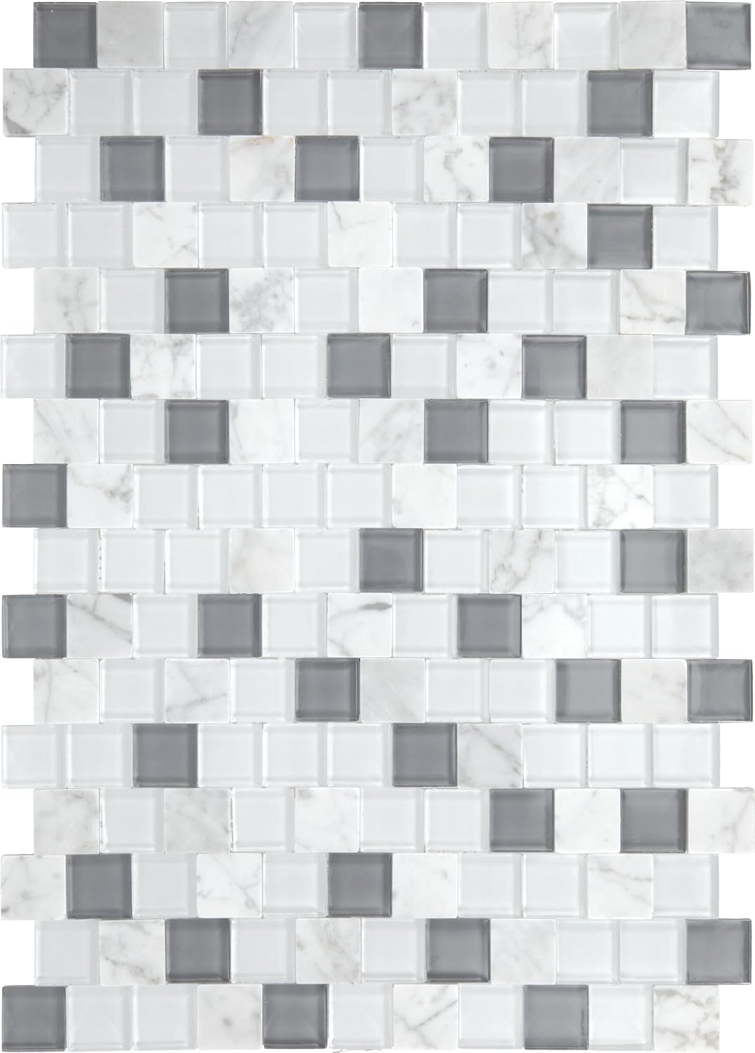 Daltile Perfit Mosaix 1" x 1" Natural Stone Brick Joint Mosaic in Polished White Carrara & Glass (7 PC per Carton) (10.85 SQFT per Carton)