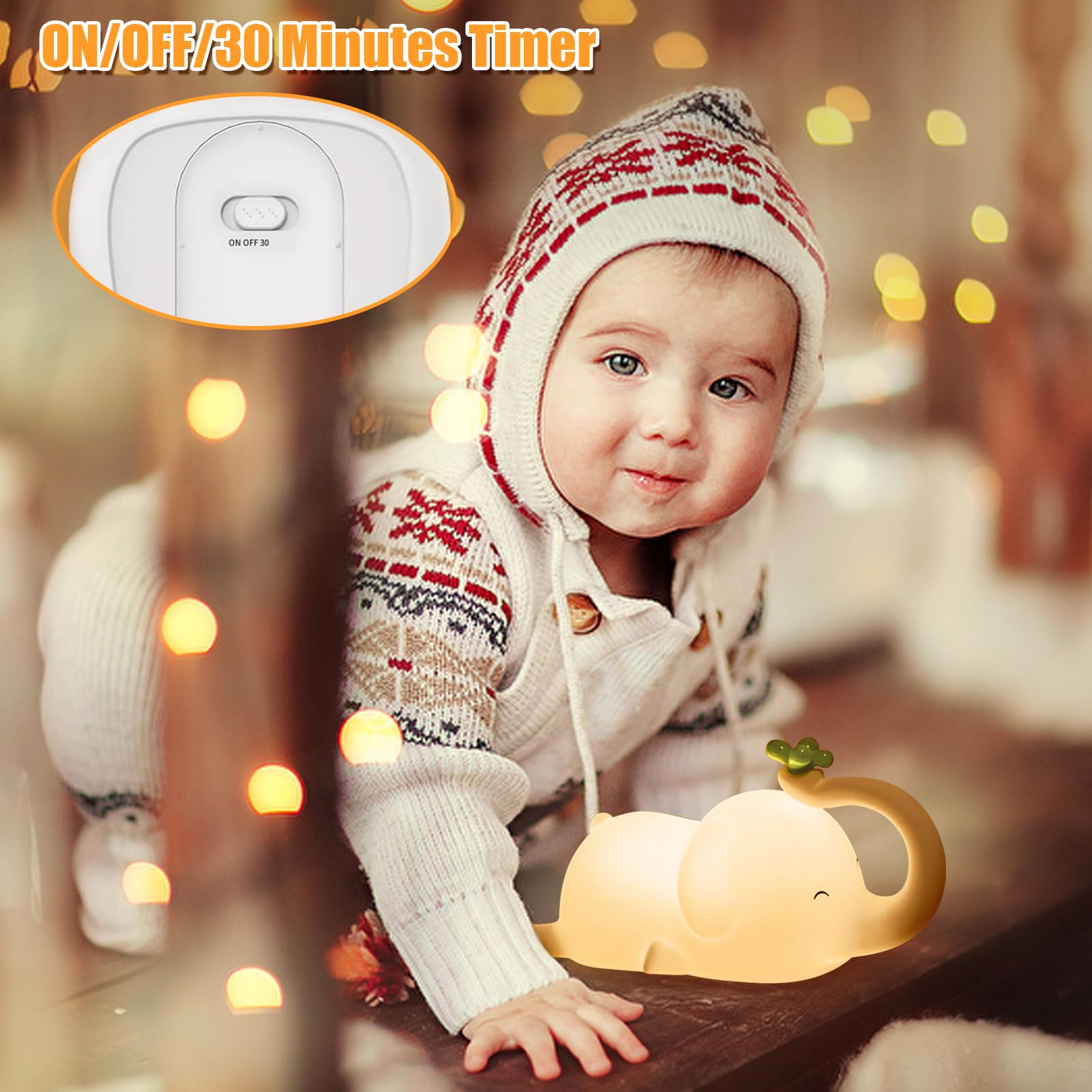 Luce Notturna Bambini, Silicone Lampada da Comodino Neonato Con Funzione Timer, Luce Notturna Bambini Ricaricabile, Lampada Notturna Touch, Luce Notturna per Regalo Neonato Ragazza Ragazzo