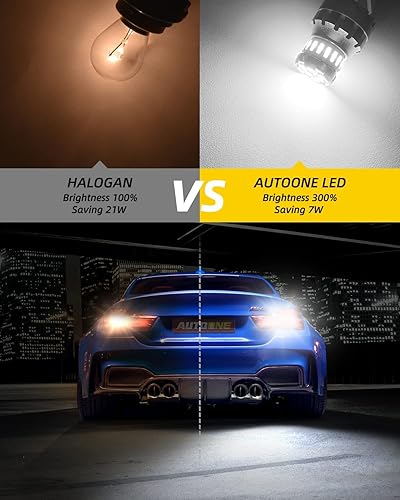 Miniatura 10 de AUTOONE Bombillas LED de freno 1156, 300% más brillantes, BA15S 7506 1003 1141 P21W, bombilla de repuesto LED roja brillante para luz trasera,