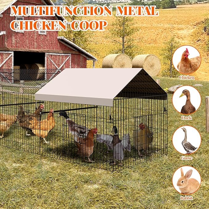 Gallinero de metal, 329 x 100 x 100 cm, gallinero para patio con cubierta impermeable, gallinero portátil al aire libre con 4 puertas, 1 ventana, gallinero para animales pequeños, pato, conejo, pollo