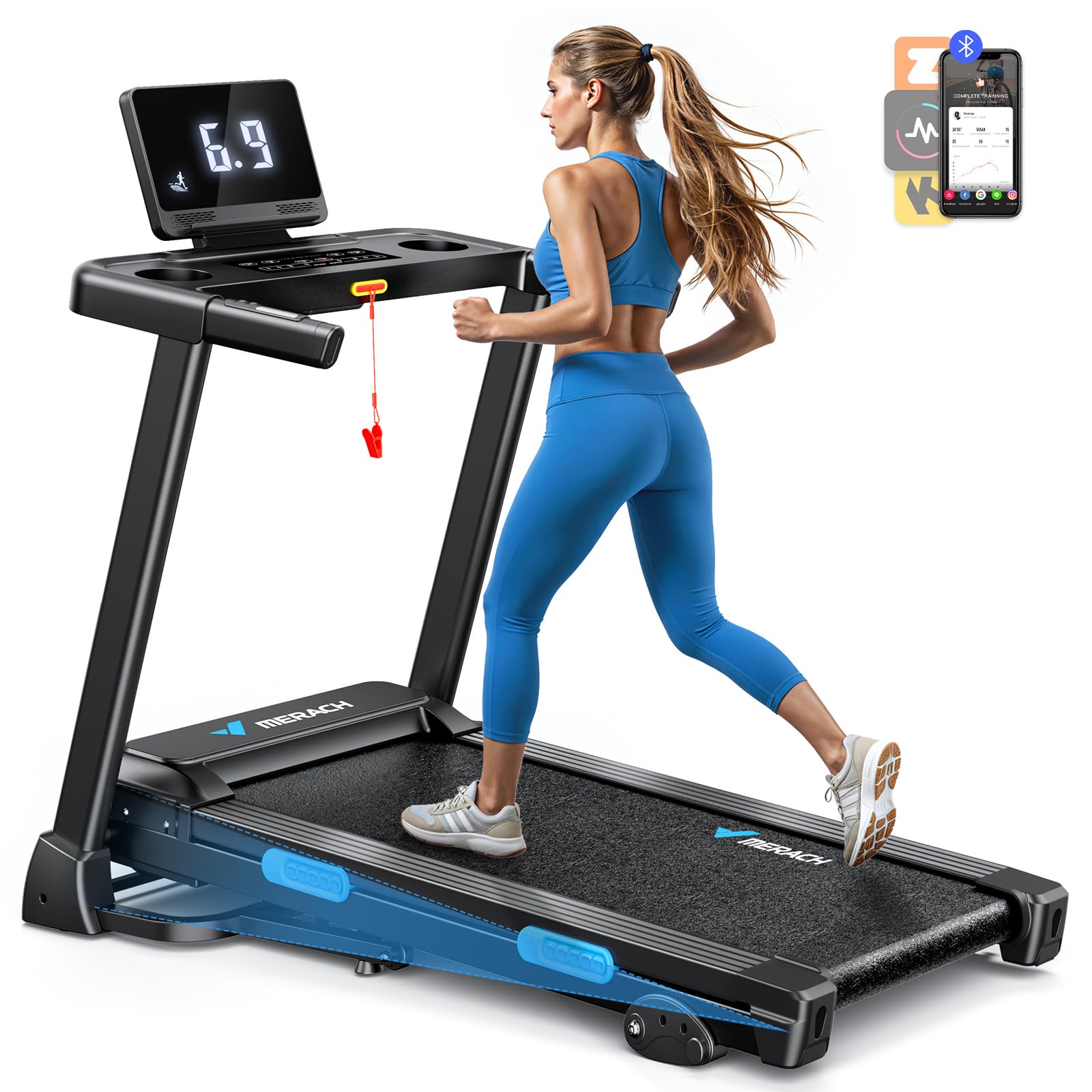 Tapis Roulant Elettrico, MERACH 2.5HP Tapis Roulant Pieghevolel, 6% Tapis Roulant Rlettrico Inclinabile, 0.8-12km/H Tapis Roulant Salvaspazio per Casa e Ufficio, Tapis Roulant Sotto Scrivania