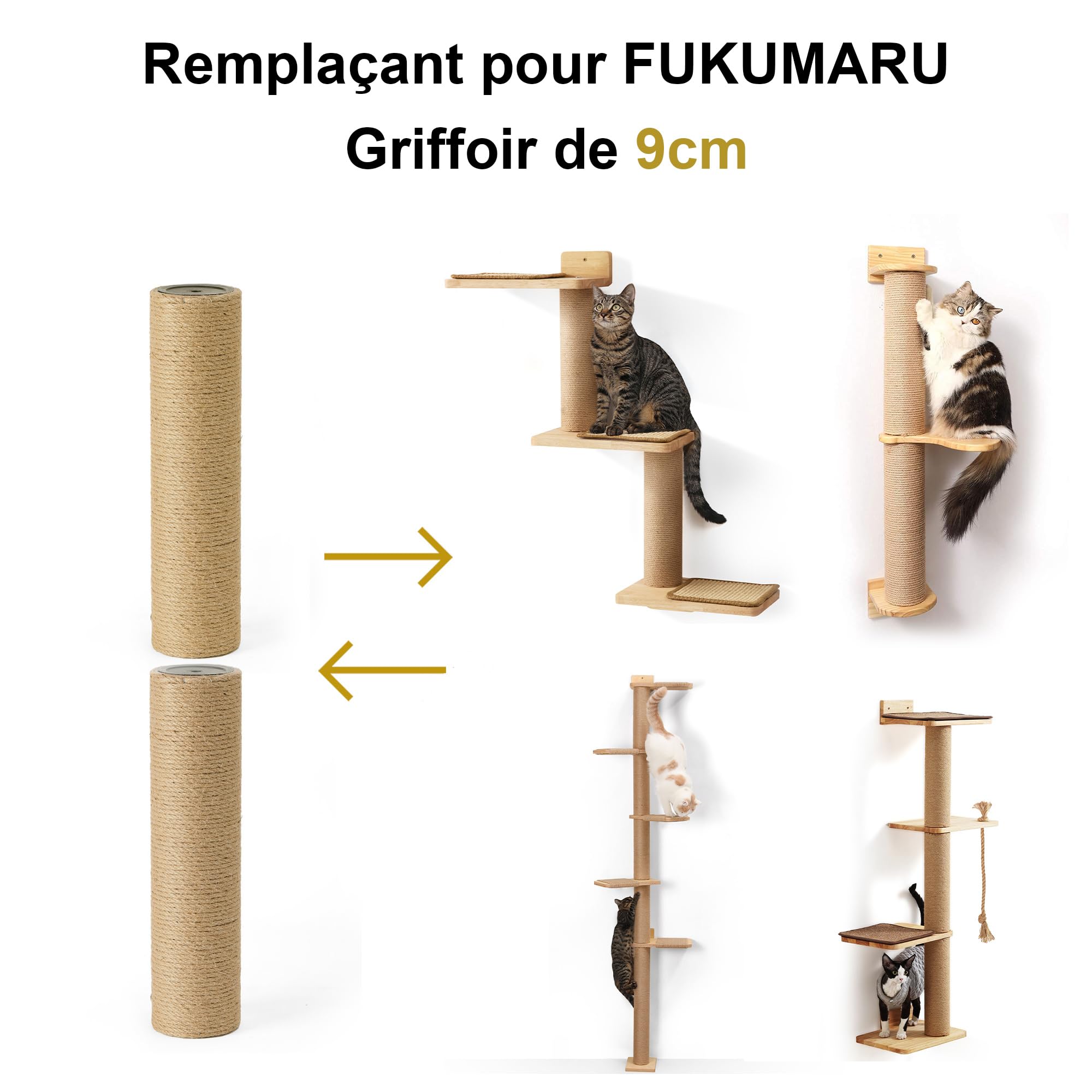 FUKUMARU Lot de 2 recharges pour Arbre à Chat de Rechange en Corde de Jute Naturelle avec vis M8, 8,9 x 32,6 cm