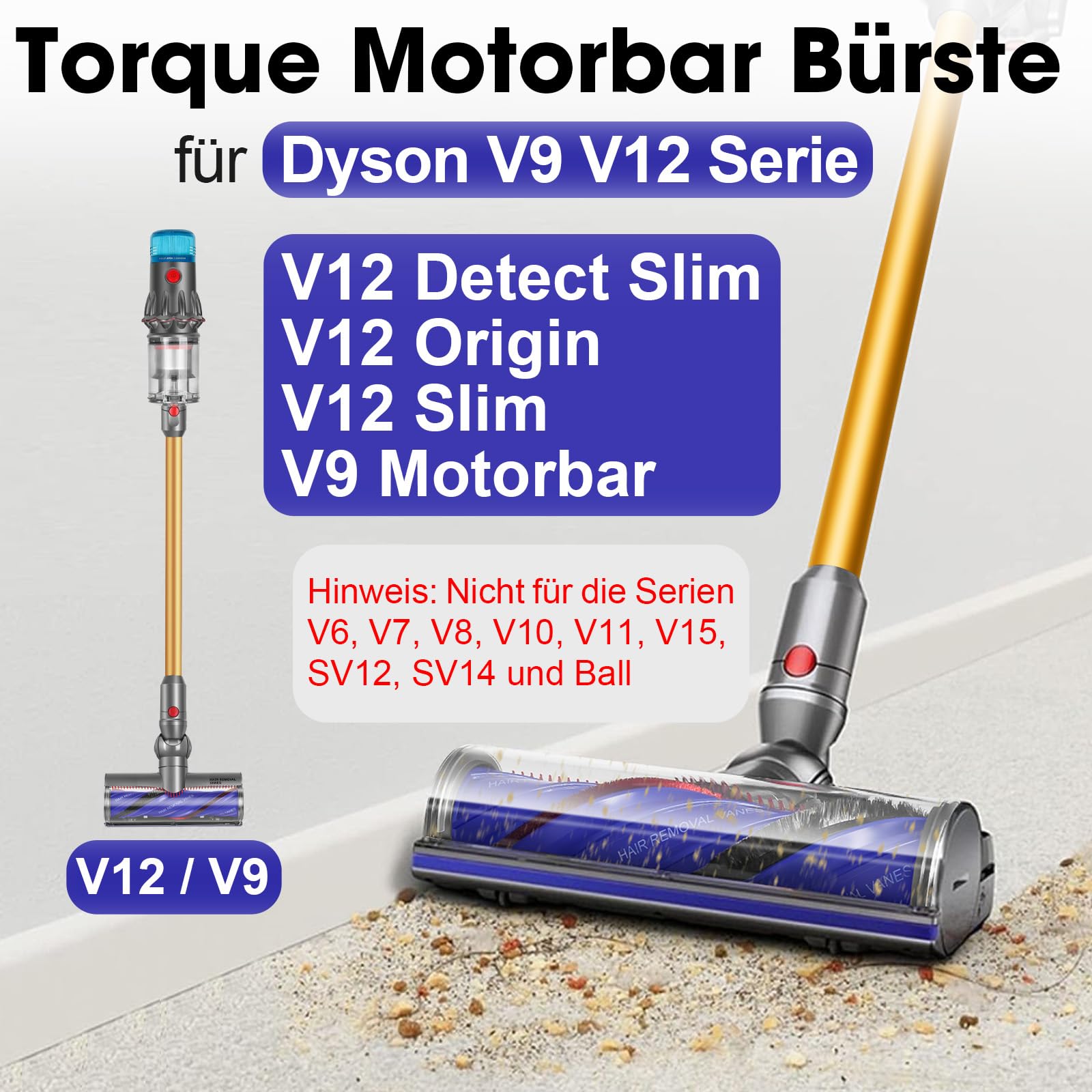 Dysza podłogowa Szczotka do Dyson V12 Detect Slim / V12 Origin Szczotka podłogowa Akcesoria Szczotka elektryczna Motorhead Direct Drive Elektryczna szczotka turbinowa Części zamienne Głowica