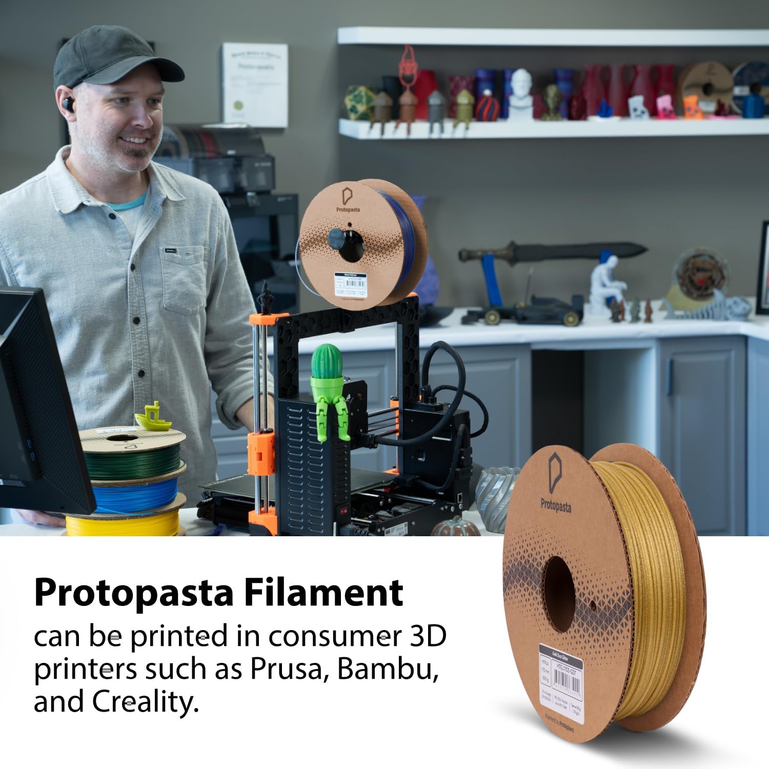 Protopasta 3D Printer Filament | PLA Filament 1.75mm | Gold Dust Glitter HT PLA | 500g Spool