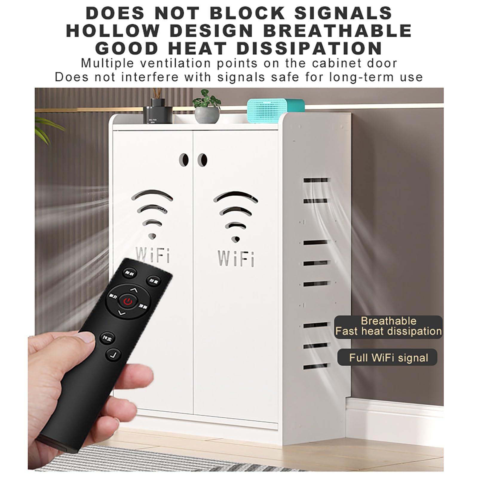 WiFi Scatola di Immagazzinaggio del Router Mobiletto Portaoggetti per Router Wi-Fi con Anta e Ripiani per Soggiorno e Ufficio.(Black,50x25x60cm)