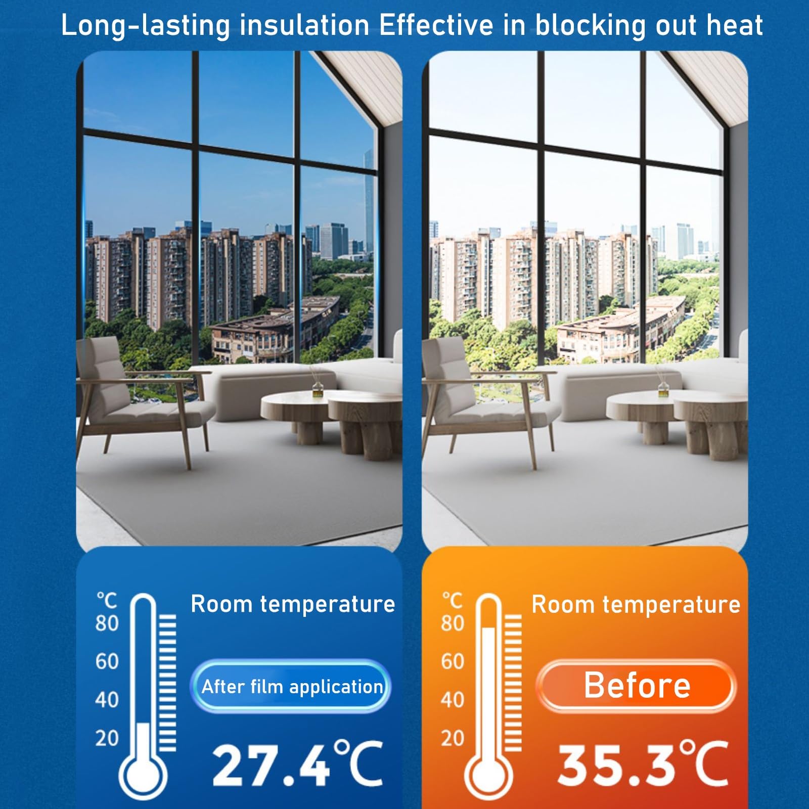 HJXGQJM Pellicola Specchio Vetri Pellicola Finestre Privacy Adesivo Oscurante da Vetro, Anti-UV E Controllo del Calore Pellicola Privacy Monodirezionale Adatto per Ufficio Casa, Blu(75x300cm)