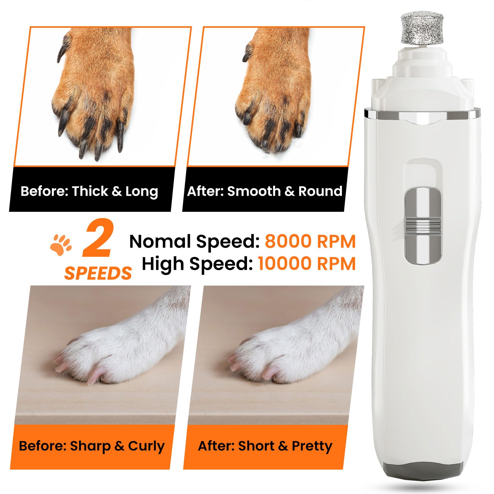 Tife Dog Nail Grinder,2 Speed Electric Rechargeable Dog Nail Trimmer,Quiet and Low-Vibration Pet Nail Grinder,Painless Dog&Cat Grooming Supplies for Large Medium Small Pets - image 2