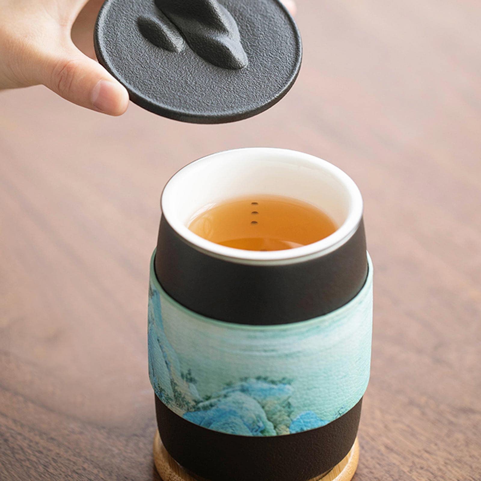 Kubki do kawy kubek ceramiczny biurowy kubek do herbaty ceramiczny filtr kubek na wodę z pokrywką kubek domowy 296 ml do kawy mleko kubek do kawy (kolor: czarny)