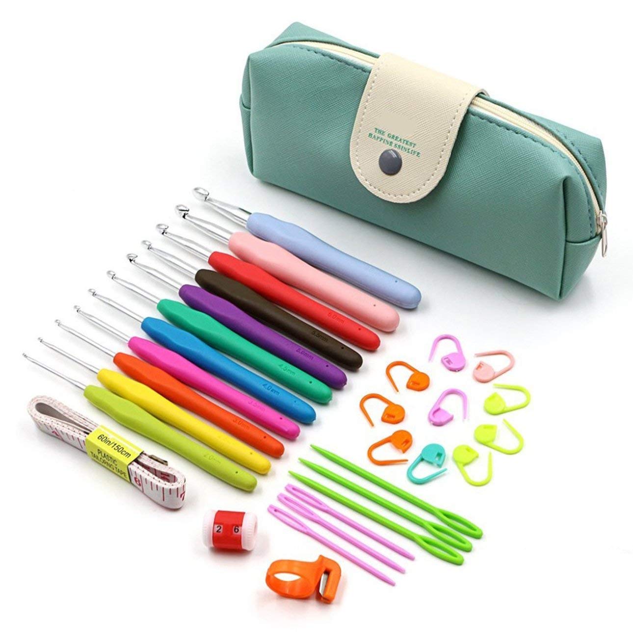 FahionswanAE 11pcs Soft Handle Aluminum Crochet Hooks Kit Yarn Knitting Needles Sewing Tools Ergonomic Grip Set with Storage Bag(multicolor)