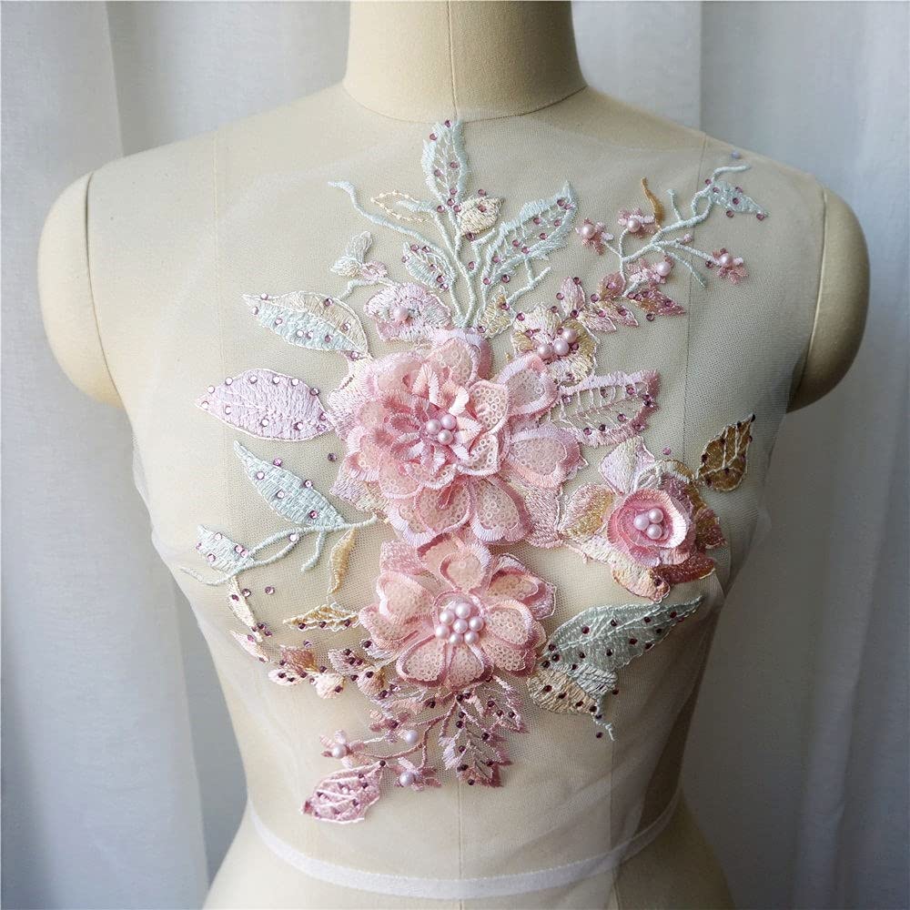 Appliques de strass de perles de paillettes de fleurs 3D