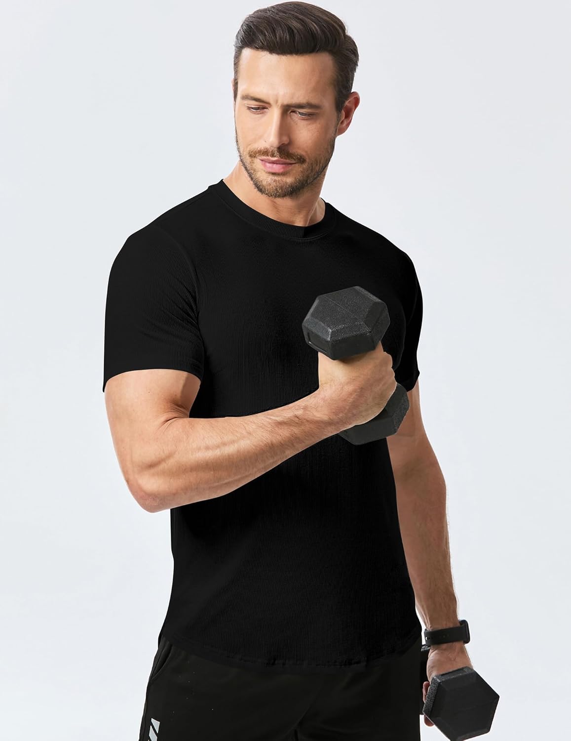 Mens Slim Fit Muscle Crewneck T-Shirt Summer Athlelic Shirts Longline Short Sleeve Summer Tees Shirts - Image 4
