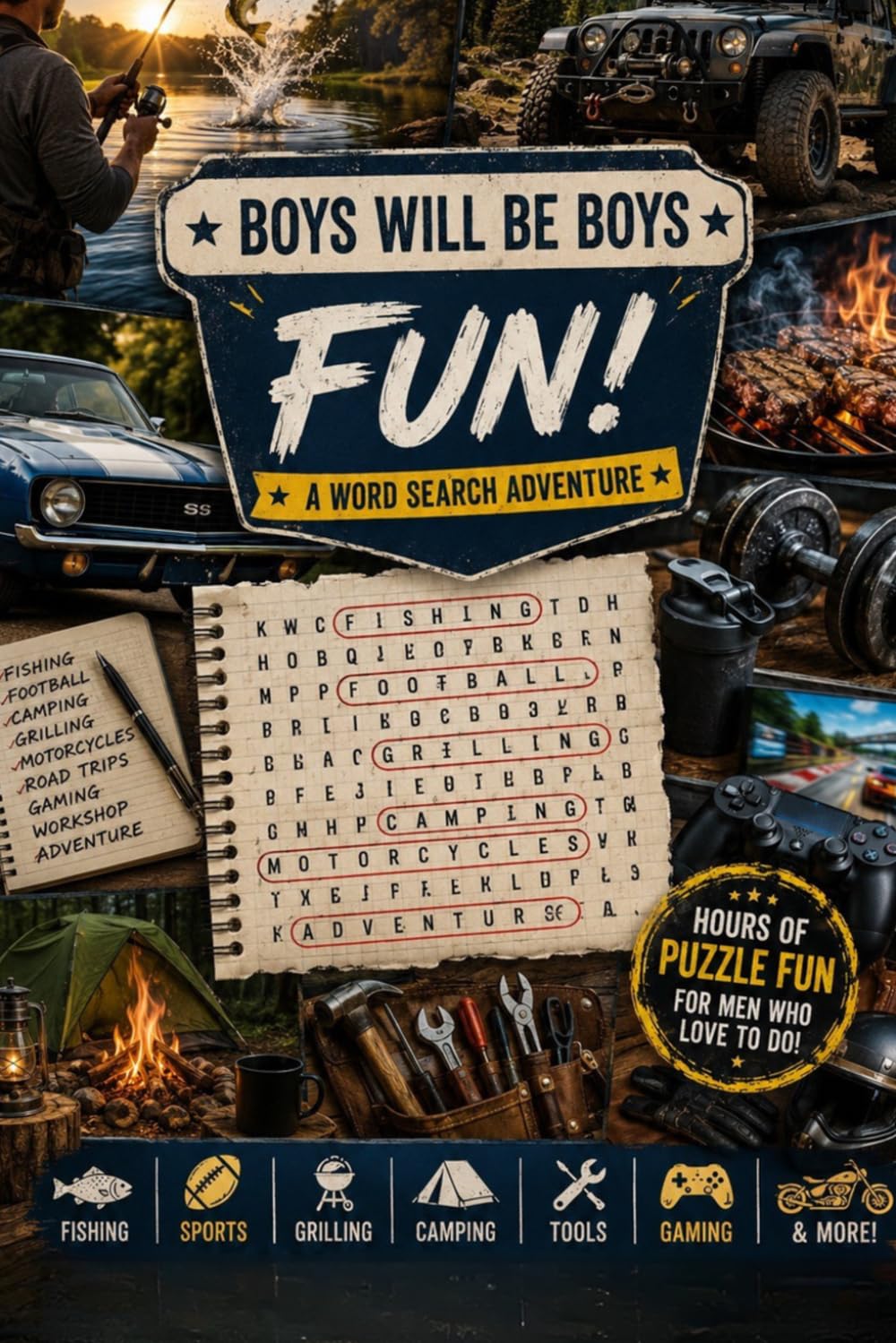 Boys Will Be Boys: A Fun-Filled Word Search Adventure Featuring Hobbies, Sports, Outdoor Fun, Gadgets, Games, and Favorite Activities Men Love