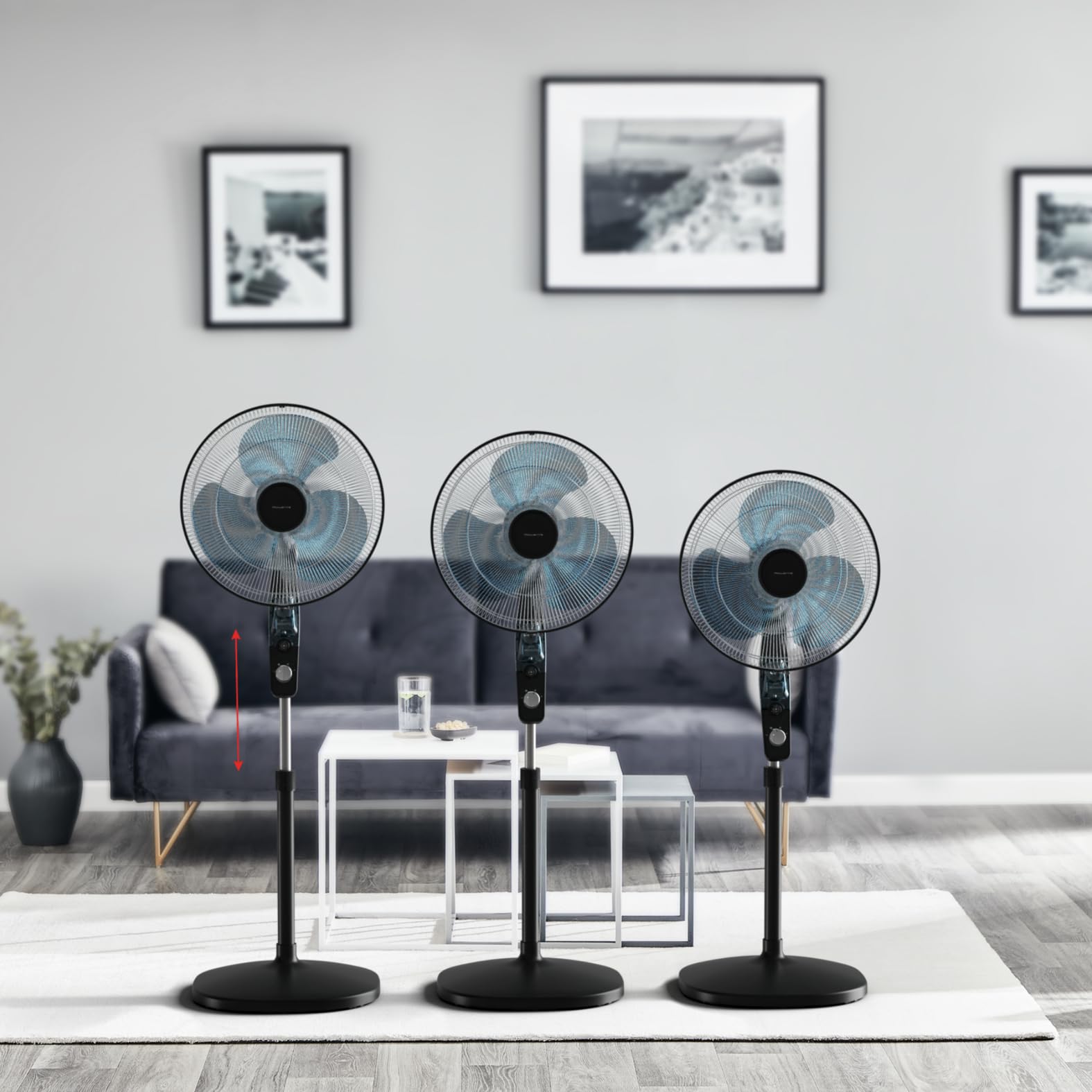 Rowenta Essential+ Ventilador de Pie Silencioso - Función Antimosquitos, Oscilación Automática, 3 Velocidades, Flujo de Aire 55 m³/min, Altura Ajustable hasta 130 cm, Bajo Consumo (Reacondicionado)