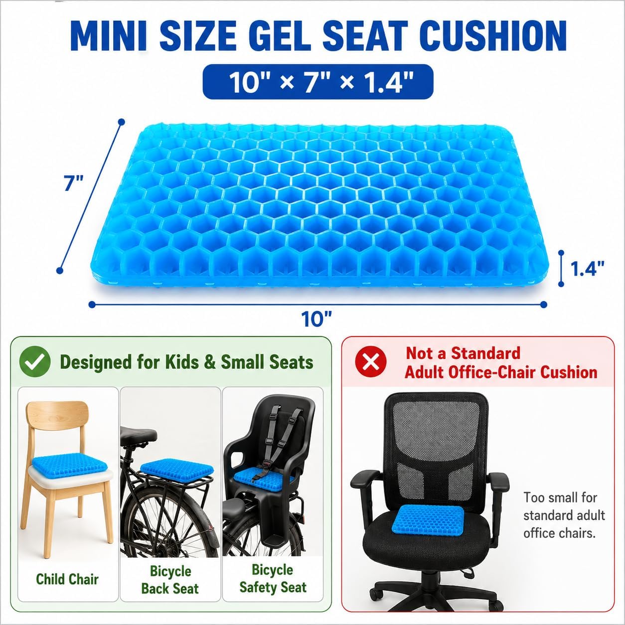 LYUANEC Gel Seat Cushion for Long Sitting - 10" x 7" x 1.4" (Mini) image 2