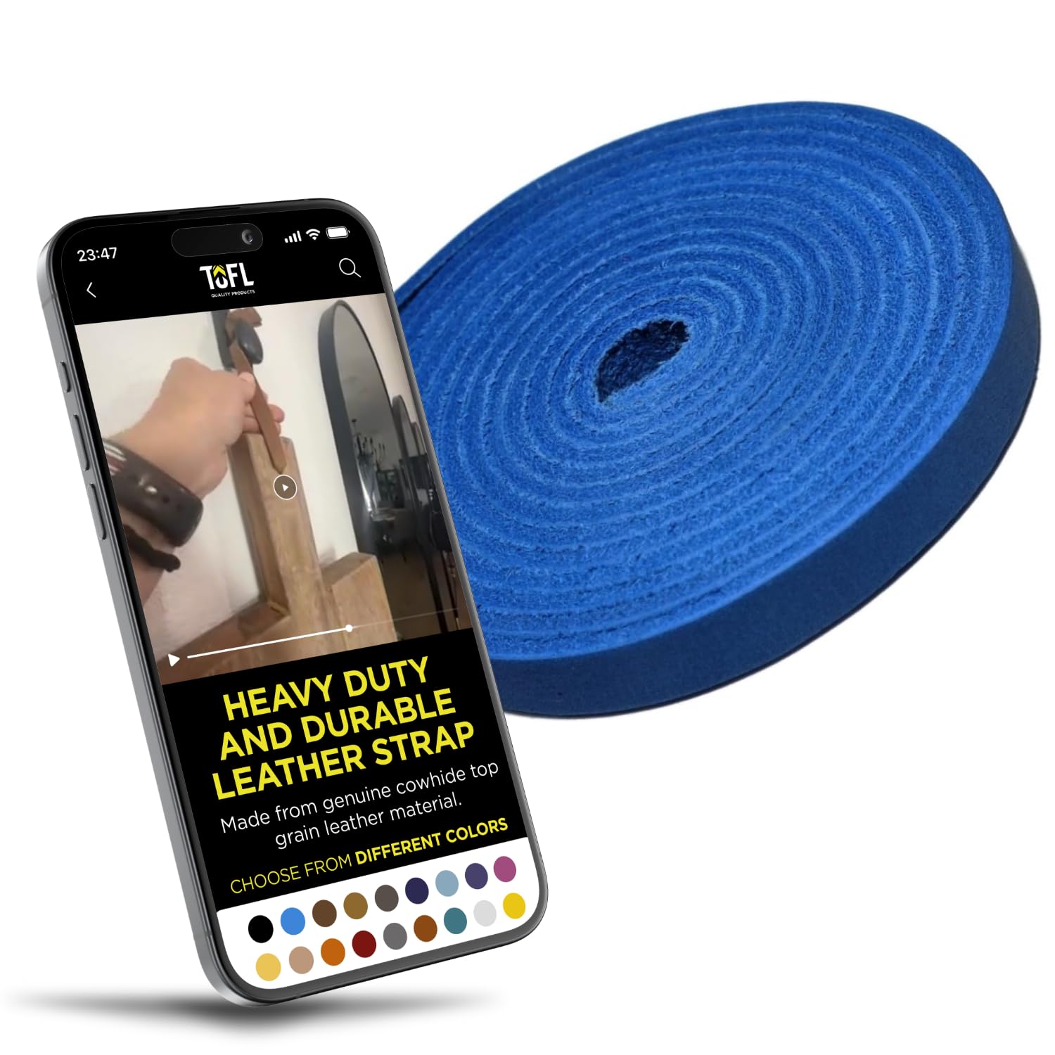 TOFL Genuine Top-Grain Leather Strap | 72 Inches Long | 3/8 Inch Wide | 1/8 Inch Thick (7-8 oz) | 1 Leather Strip for DIY Arts & Craft Projects,