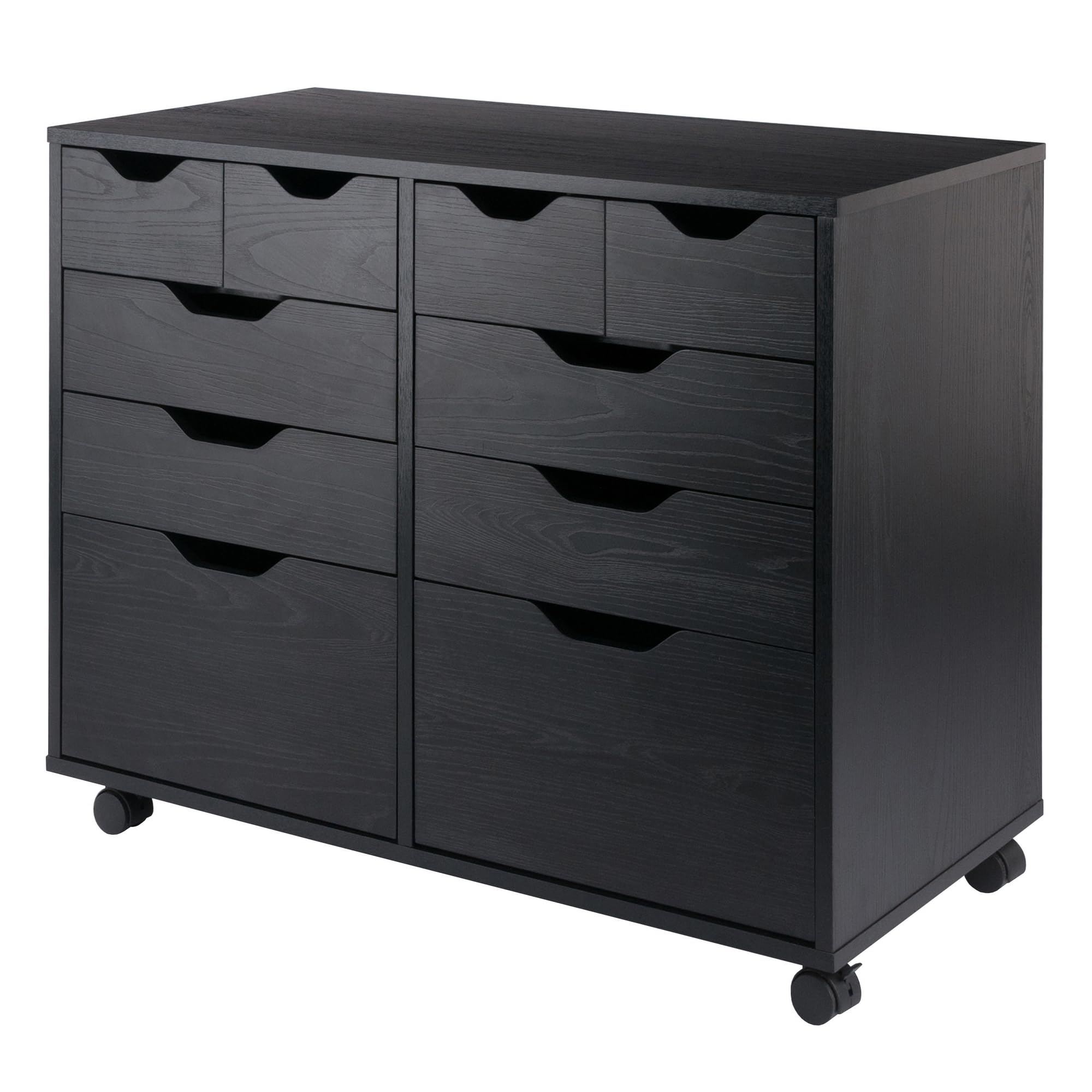 Photo 1 of Winsome Halifax Tall Mobile Storage Cabinet with Drawers in Black, 2 Door 4 Drawer 4 Small Bins Stylish & Functional Home Storage Cabinet for Filing, Kitchen Organization, Moveable Office Furniture