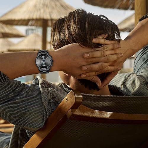 Vista 7 de Golden Hour Fashion Business Relojes para hombre con cronógrafo, a prueba de agua, de acero inoxidable, reloj de cuarzo con fecha automática