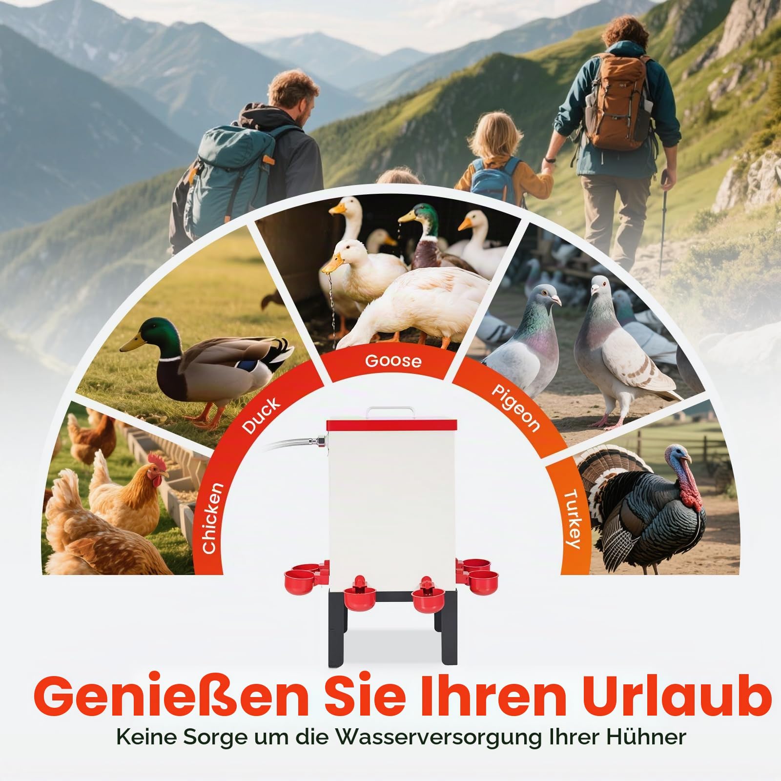12L Automatische Hühnertränke, Geflügelwasserspender aus Edelstahl mit Schwimmerventil, Schlauch, Wasserbecher und Ständer, Hühnerwasserfütterung für Küken, Enten, Gänse, Truthahn