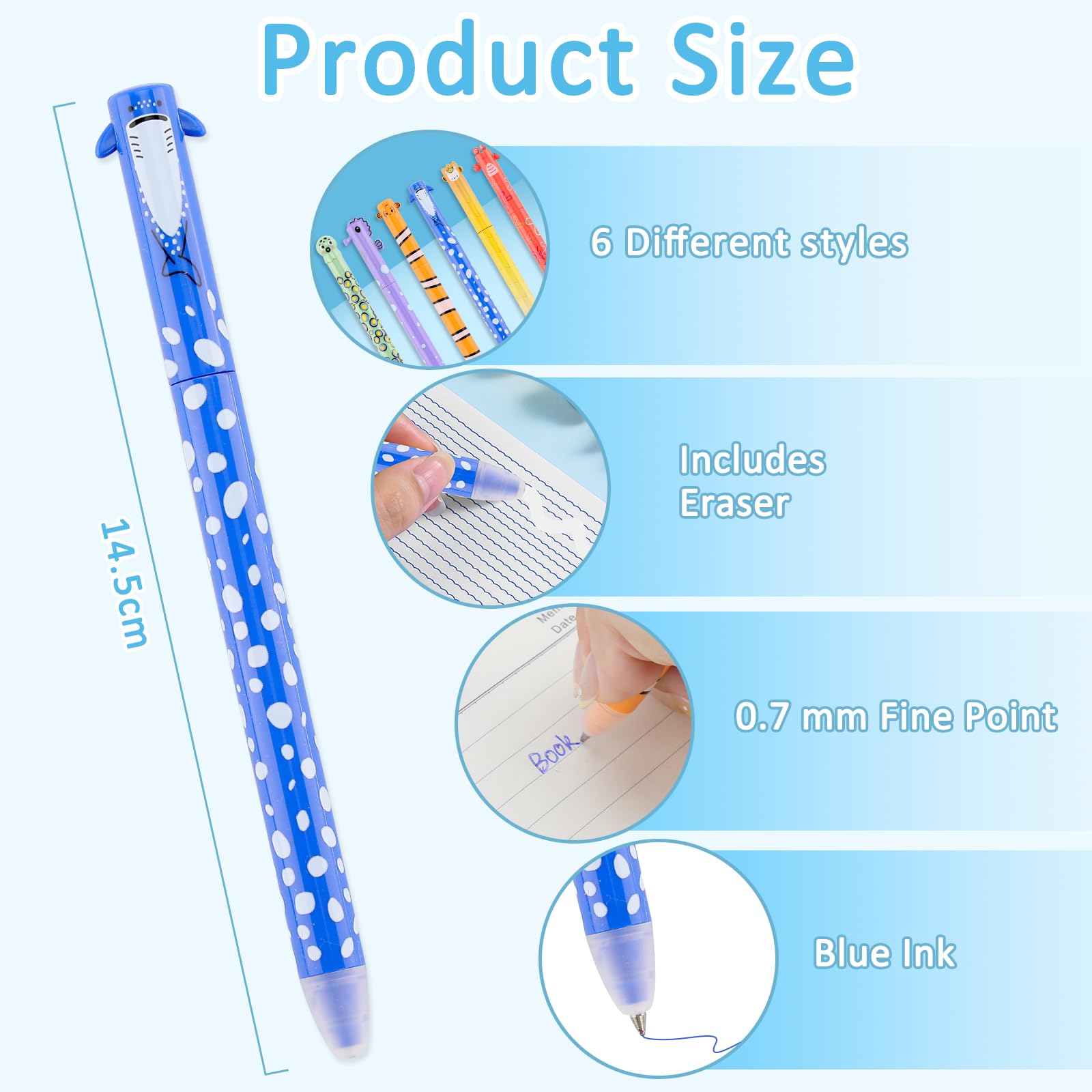 Set di 6 penne gel cancellabili, con inchiostro termico blu da 0,7 mm, cancellabili, per scuola, ufficio, appunti