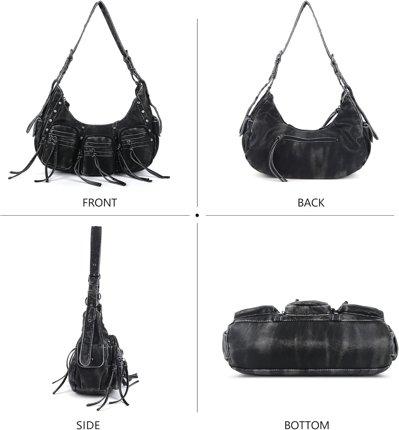 Angel Kiss Hobo Bags Purse for Women Y2K Shoulder Bag Multi Pockets Designer Satchel Studded Handbags with Strap - Image 6