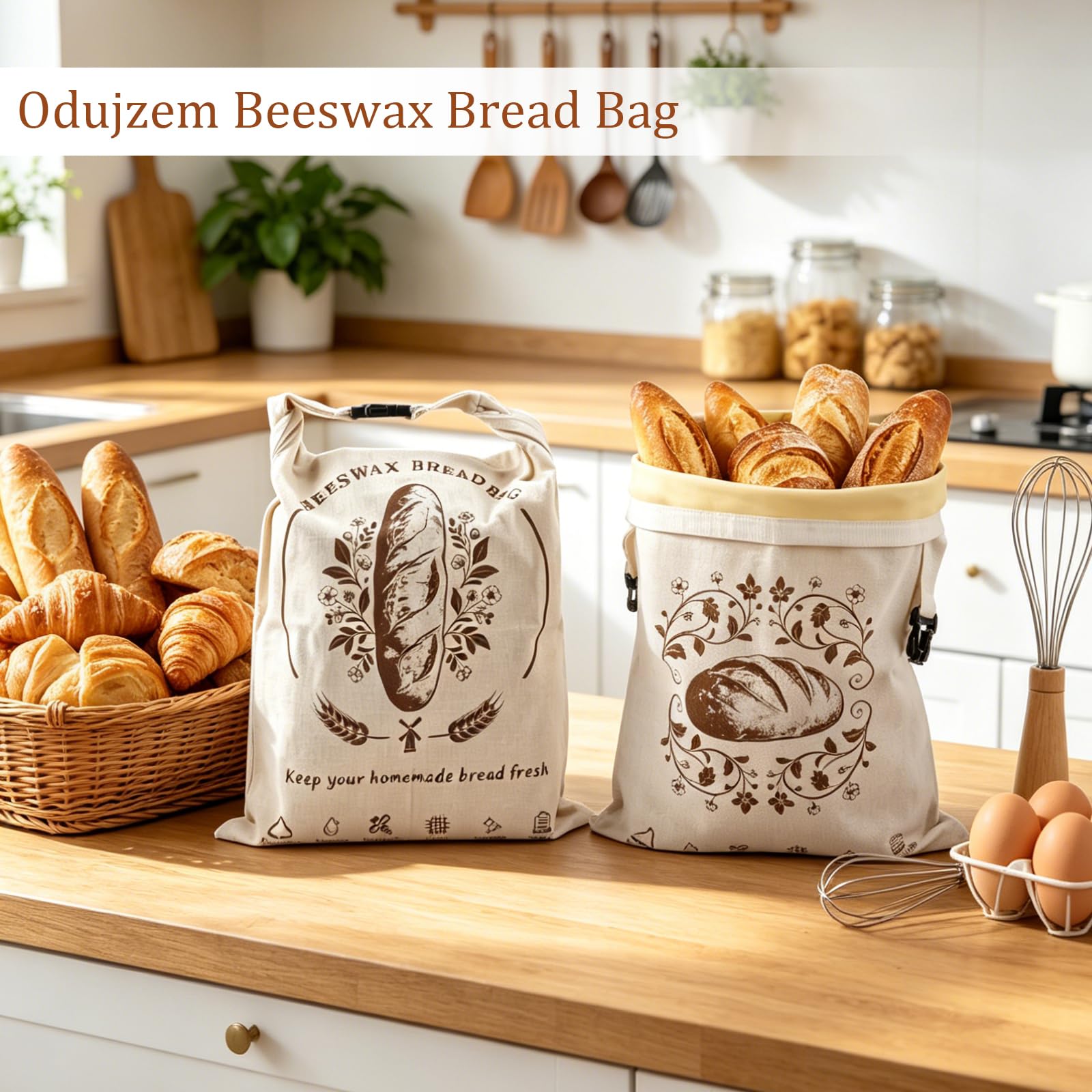 Paquete de 2 bolsas de pan reutilizables, bolsa de pan de lino natural para pan casero, bolsas de almacenamiento de masa madre con cordón con forro, bolsa de regalo para pan y alimentos