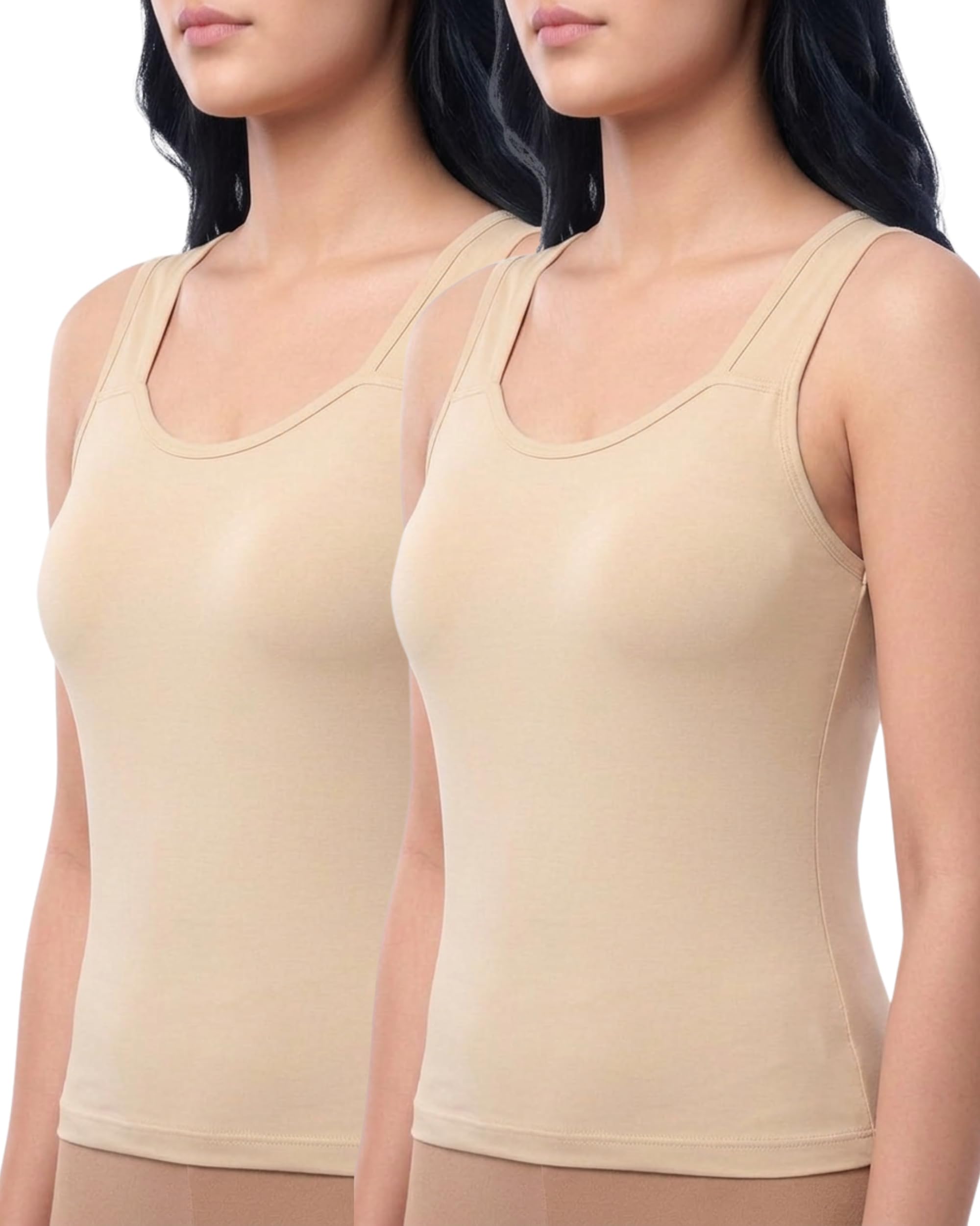 Brida Women's Cotton Slips Camisole - Wide Strap, Ideal Everyday Wear Nightwear, Salwar & Churidar Petticoat, Combo Pack- Bodyshape-image-30