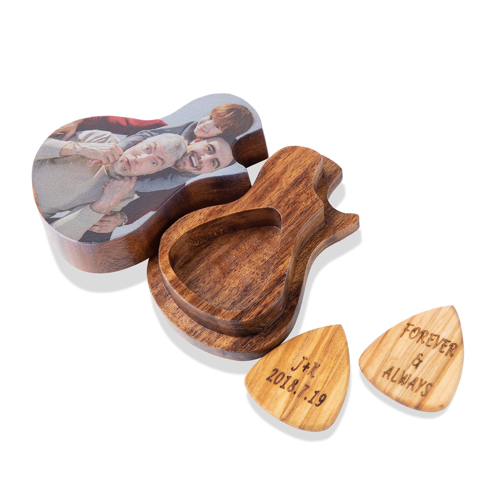 Gemszoo Guitar Picks Custom Any Message 3 Pack in Personalized Guitar Wooden Box Holder Music Gift for Guitar (Style 4)