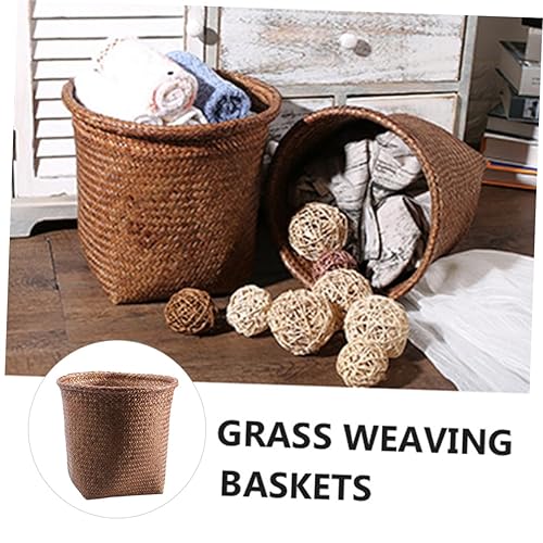 Miniatura 5 de FOMIYES Cestas tejidas para basura de mimbre de 10.2 in, papelera tejida a mano, contenedor de basura para encimera para el hogar y la oficina,