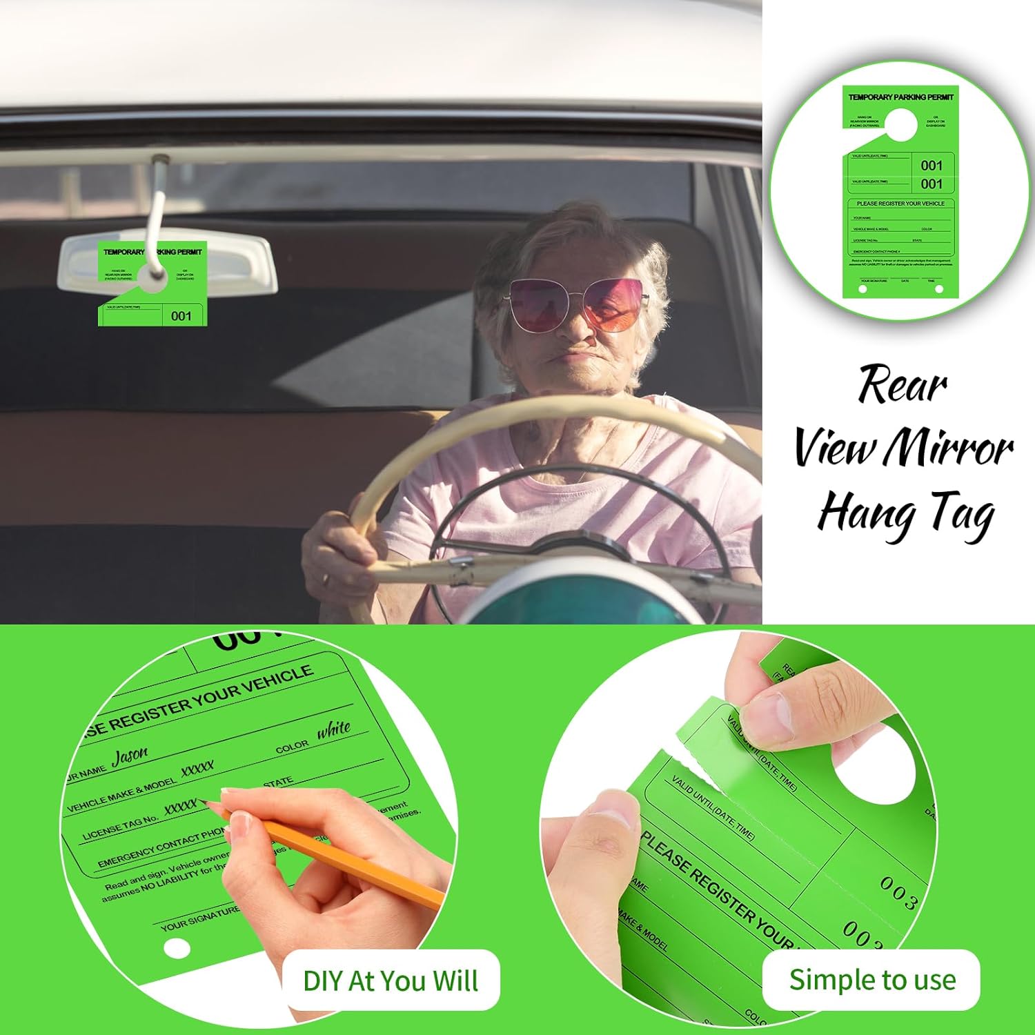 200 PCS Parking Permit Hang Tag 7.75 x 4.25 Inch Mirror Hang Tags Car Hang Tags Parking Permit Car Parking Tags Numbered Temporary Parking Passes for Business Office