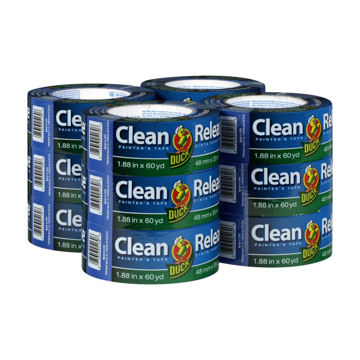Duck Clean Release Blue Ruban adhésif pour peintre 5,1 cm x 60 verges, 12 rouleaux, 720 verges au total, 284372