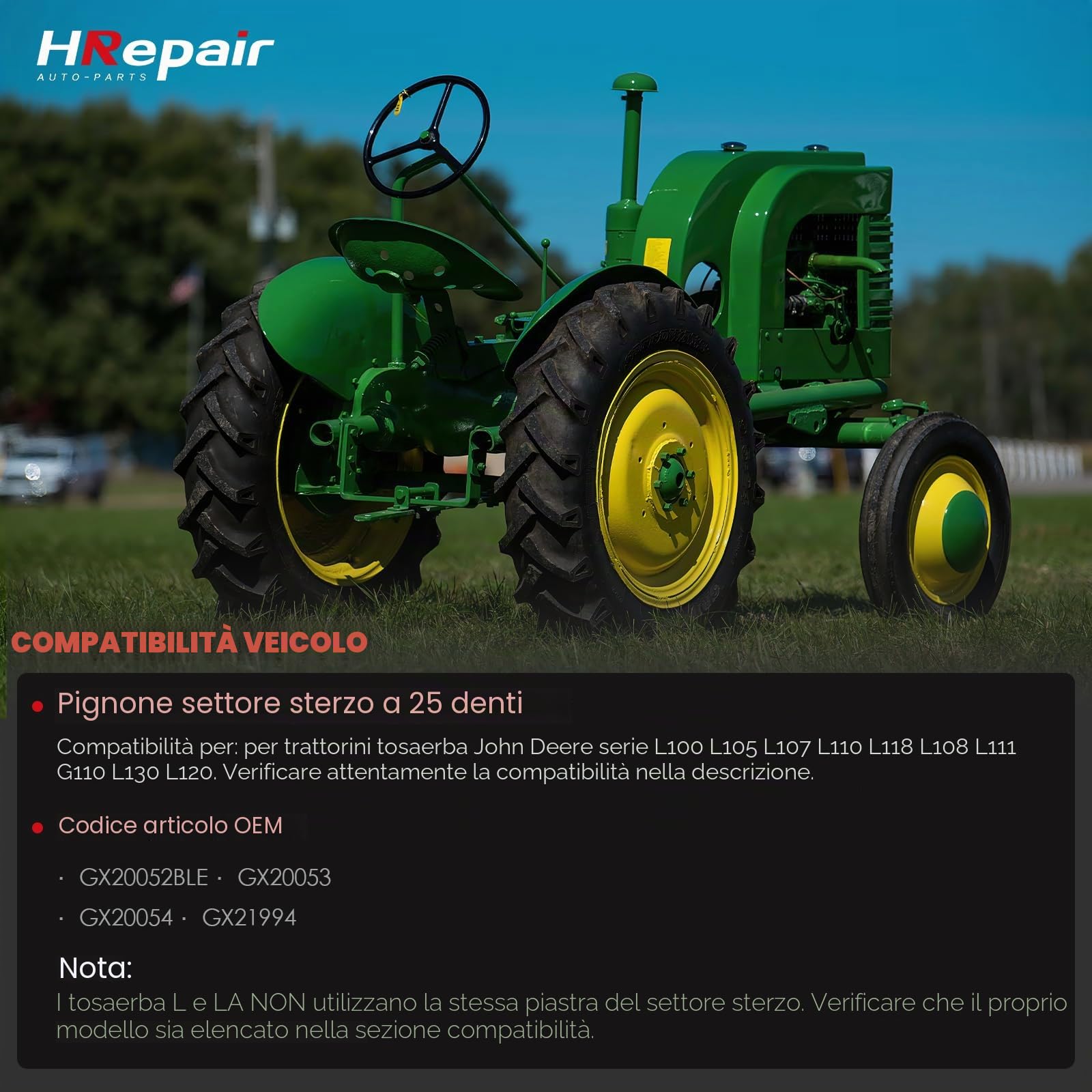 Settore dello sterzo Pignone Kit di Ricambio per John Deere L100 L105 L107 L110 L118 L108 L111 G110 L130 L120 Serie Trattorini sostituisce # GX200 52BLE