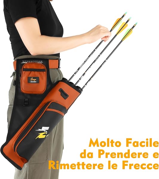 Sunya faretra per frecce Arco. Include 3 Tubi portafrecce, Tasche per Accessori e Cintura. Adatto per Archi Compound e recurve. - 5