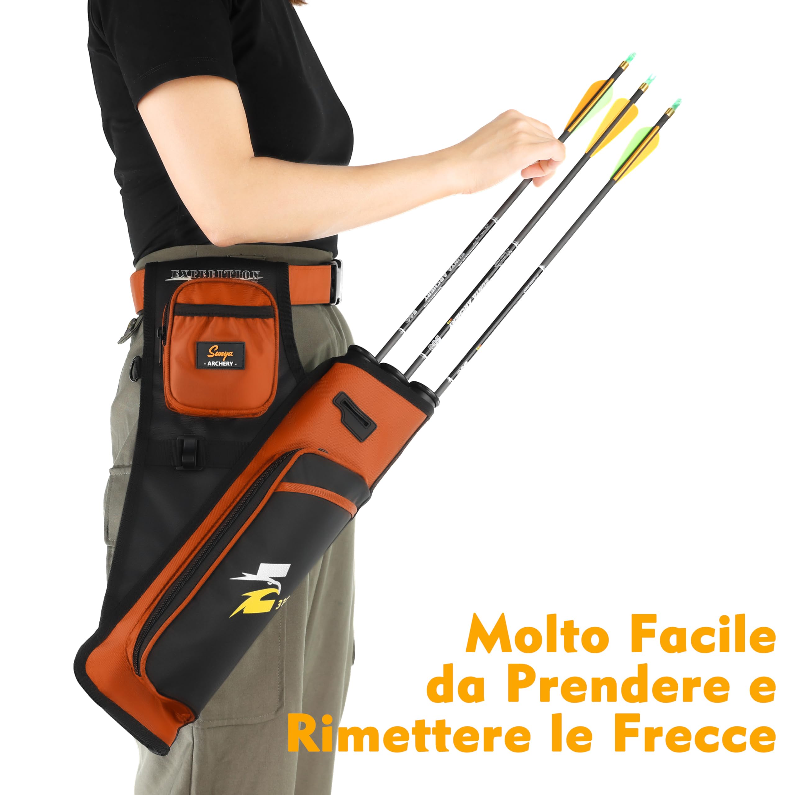 Sunya faretra per frecce Arco. Include 3 Tubi portafrecce, Tasche per Accessori e Cintura. Adatto per Archi Compound e recurve. - 5