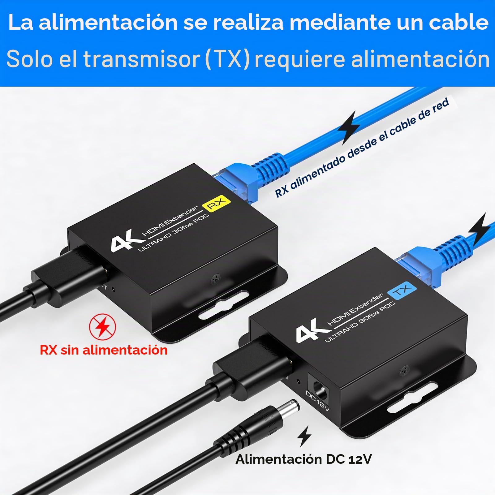 VEDINDUST HDMI Extender 4K30HZ Extensor sobre Single RJ45 Cat5e 6 7 Cables Ethernet Soporte 131FT 40M EDID 1080p POC Alimentación sólo en el Lado TX