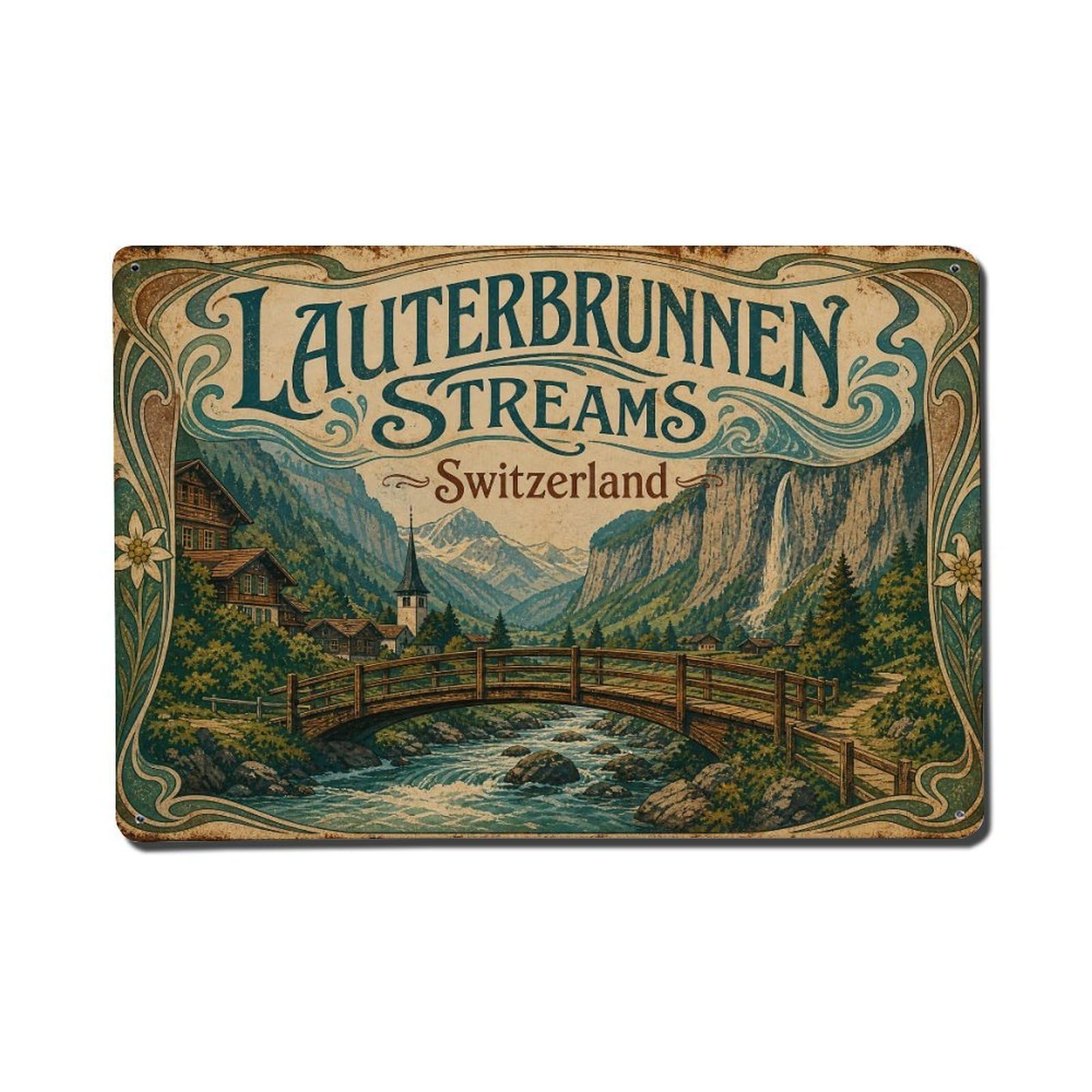 Gead 8X12inch Style Vintage Travel Lauterbrunnen Switzerland Streams Metal Tin Sign