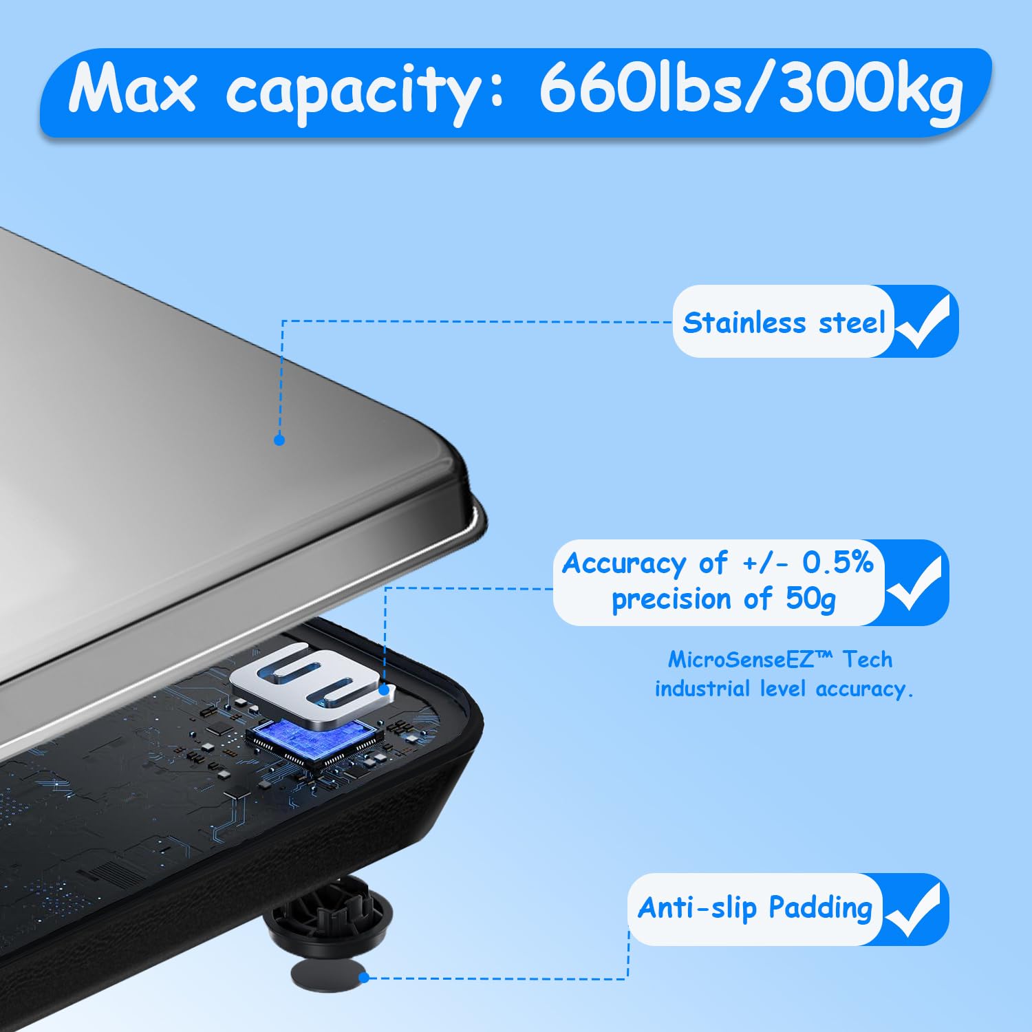 King Mills Extra Wide Heavy Duty Scale for Body Weight, 300kg/660 Lb Bariatric Scale with Easy to Read External Digital Display,Gift for Plus Size Person Over 500lbs - Image 3