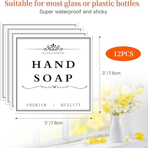 Miniatura 5 de 12 PCS Waterproof Soap Labels for Glass/Plastic Bottles, Farmhouse Bathroom/Kitchen Hand Soap Dispenser Label Stickers, Removable Cleaning Labels