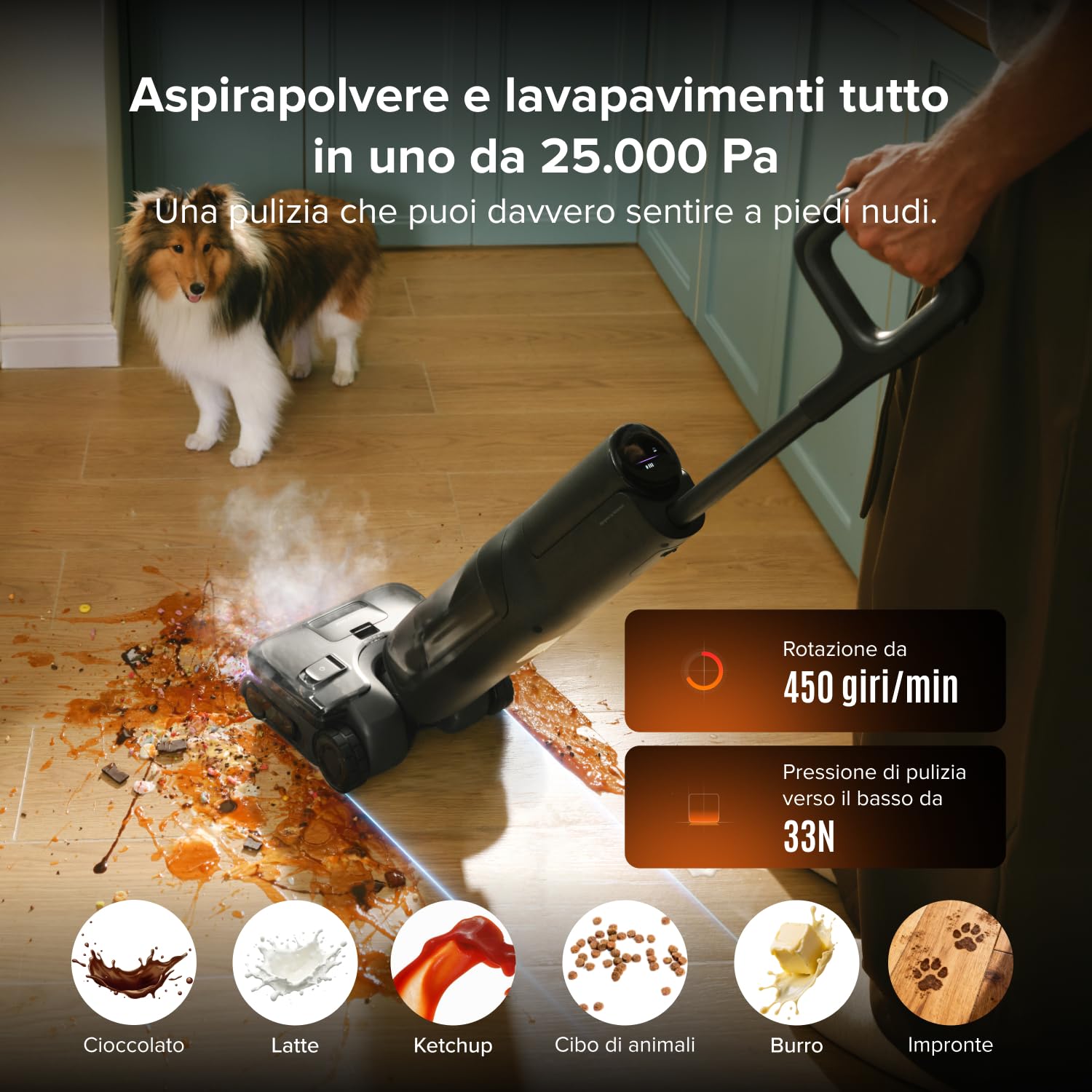 roborock F25 Steam Aspirapolvere Lavapavimenti a Vapore Senza Fili | Aspirazione 25 kPa,Lavaggio ad Alta Temperatura 95°C, Snodabile a 180° Piatto, Autonomia 80 Min,Anti-groviglio capelli